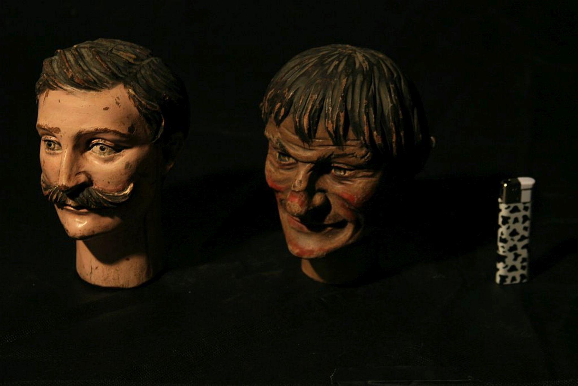 Folk Art Lot of 20 19th Century Marionette Wooden Heads For Sale
