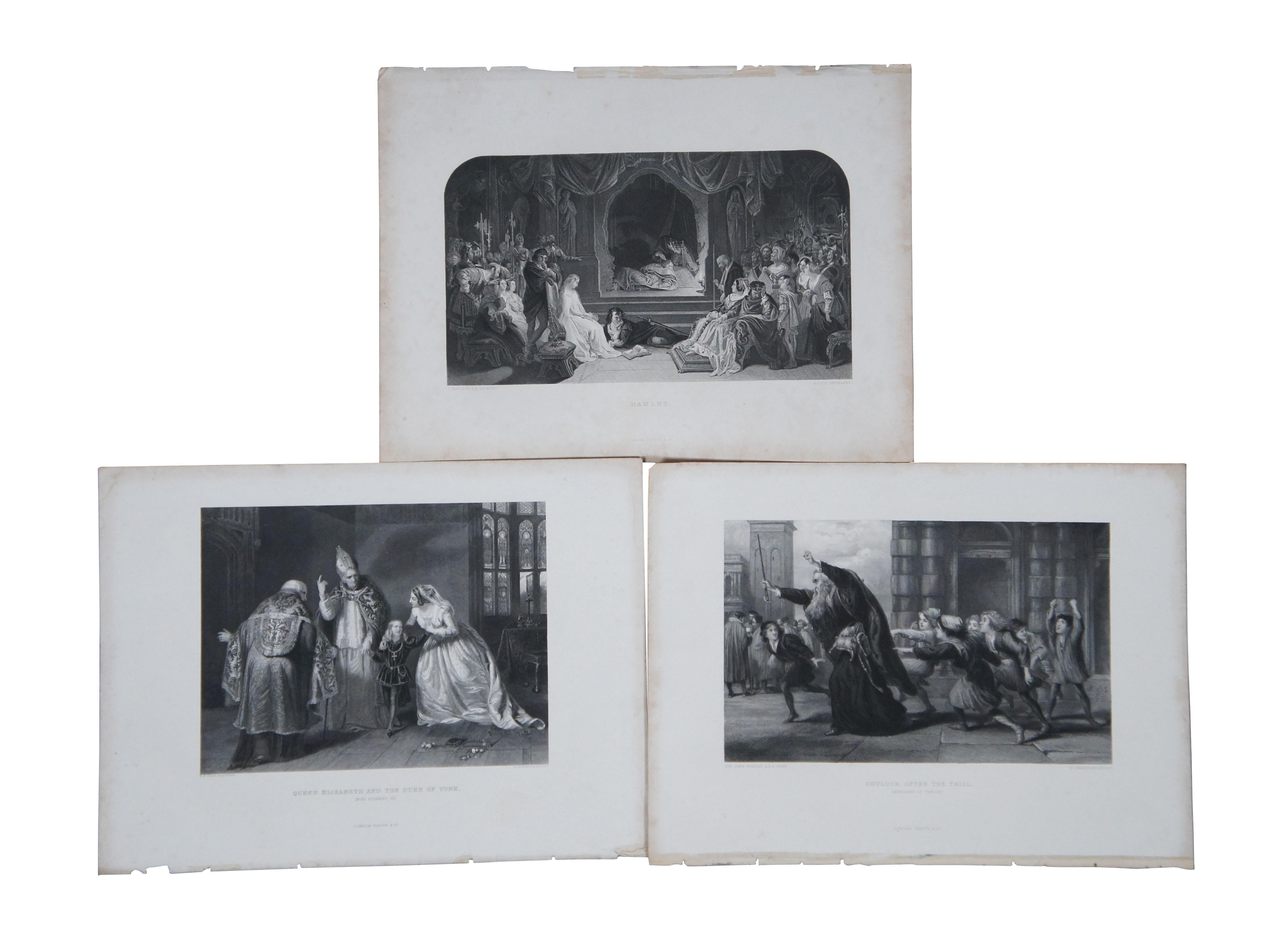 Renaissance Lot de 23 gravures anciennes de scènes de théâtre de Shakespeare de 14 pouces en vente