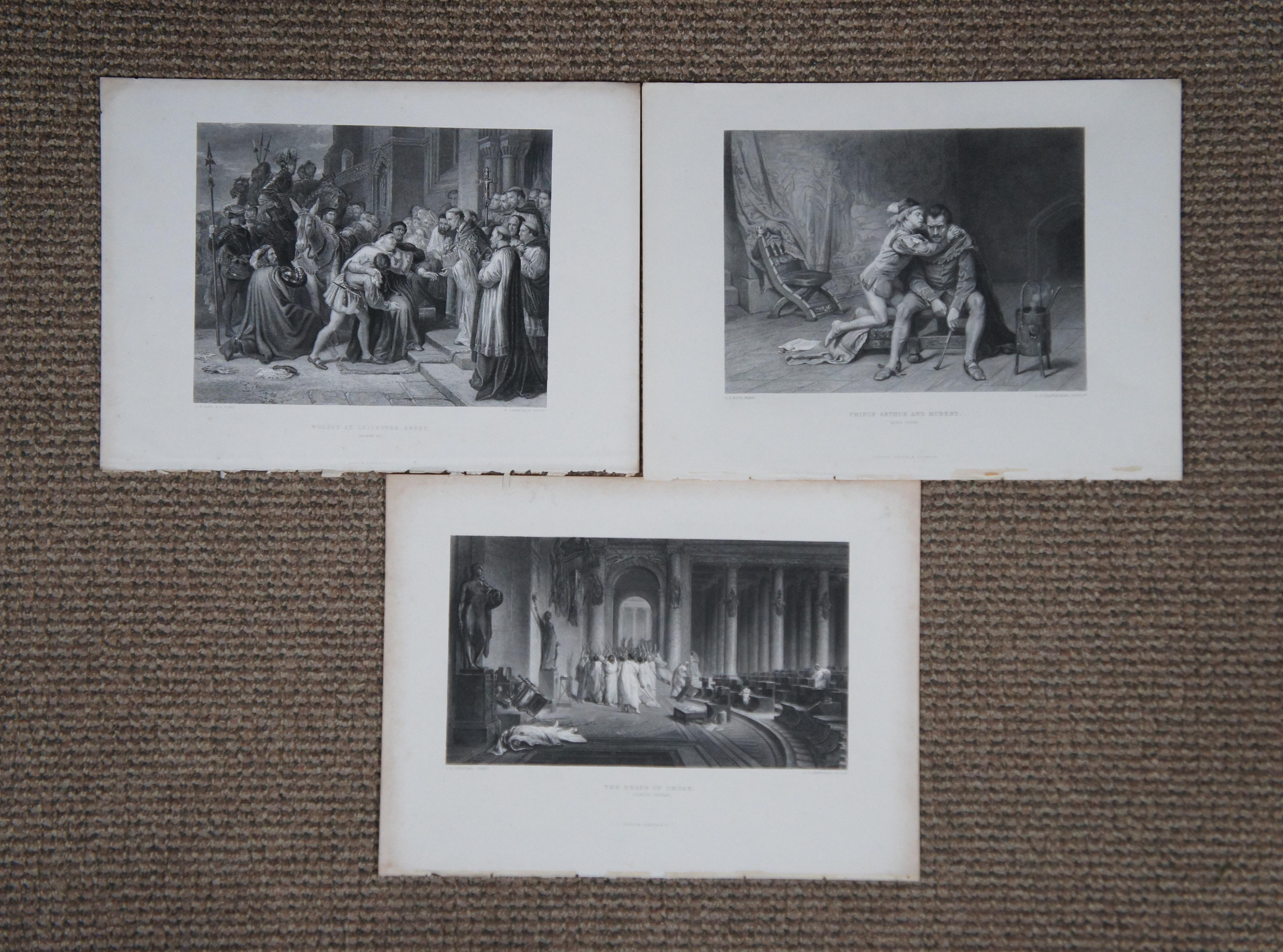 Lot de 23 gravures anciennes de scènes de théâtre de Shakespeare de 14 pouces Bon état - En vente à Dayton, OH