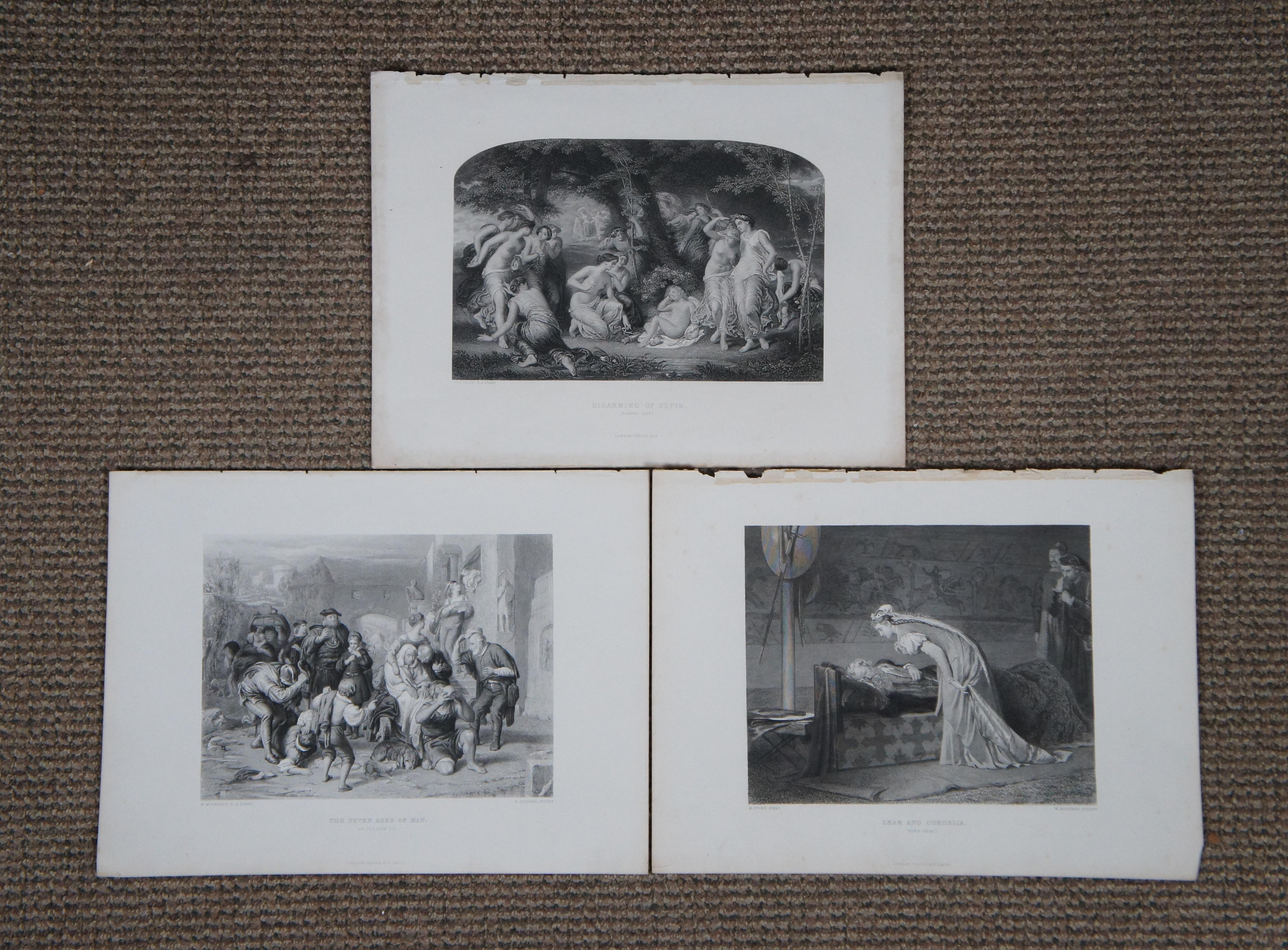 Lot de 23 gravures anciennes de scènes de théâtre de Shakespeare de 14 pouces en vente 3