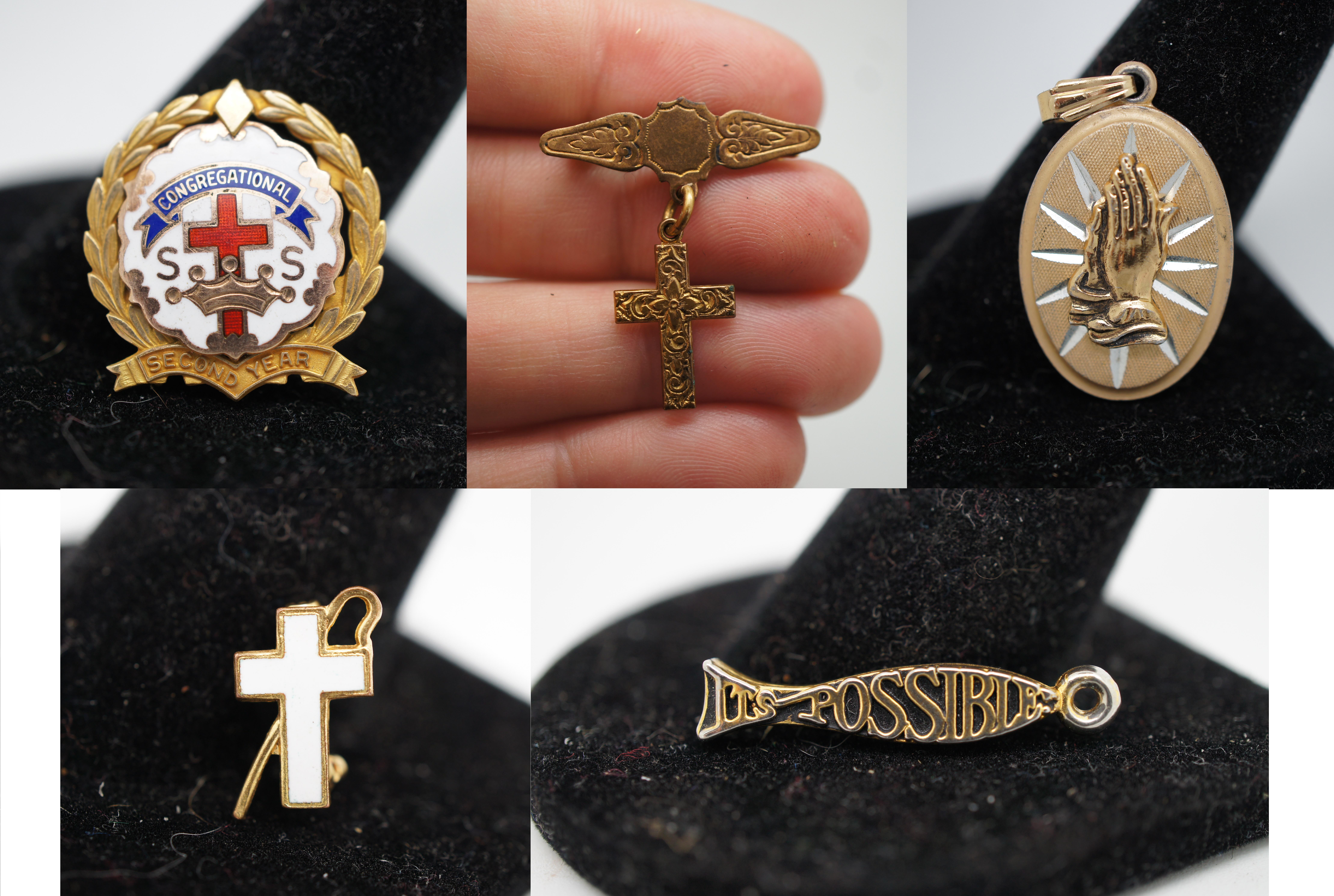 20th Century Lot of 29 Antique Vintage Christian Religious Medals Church Cross Pins