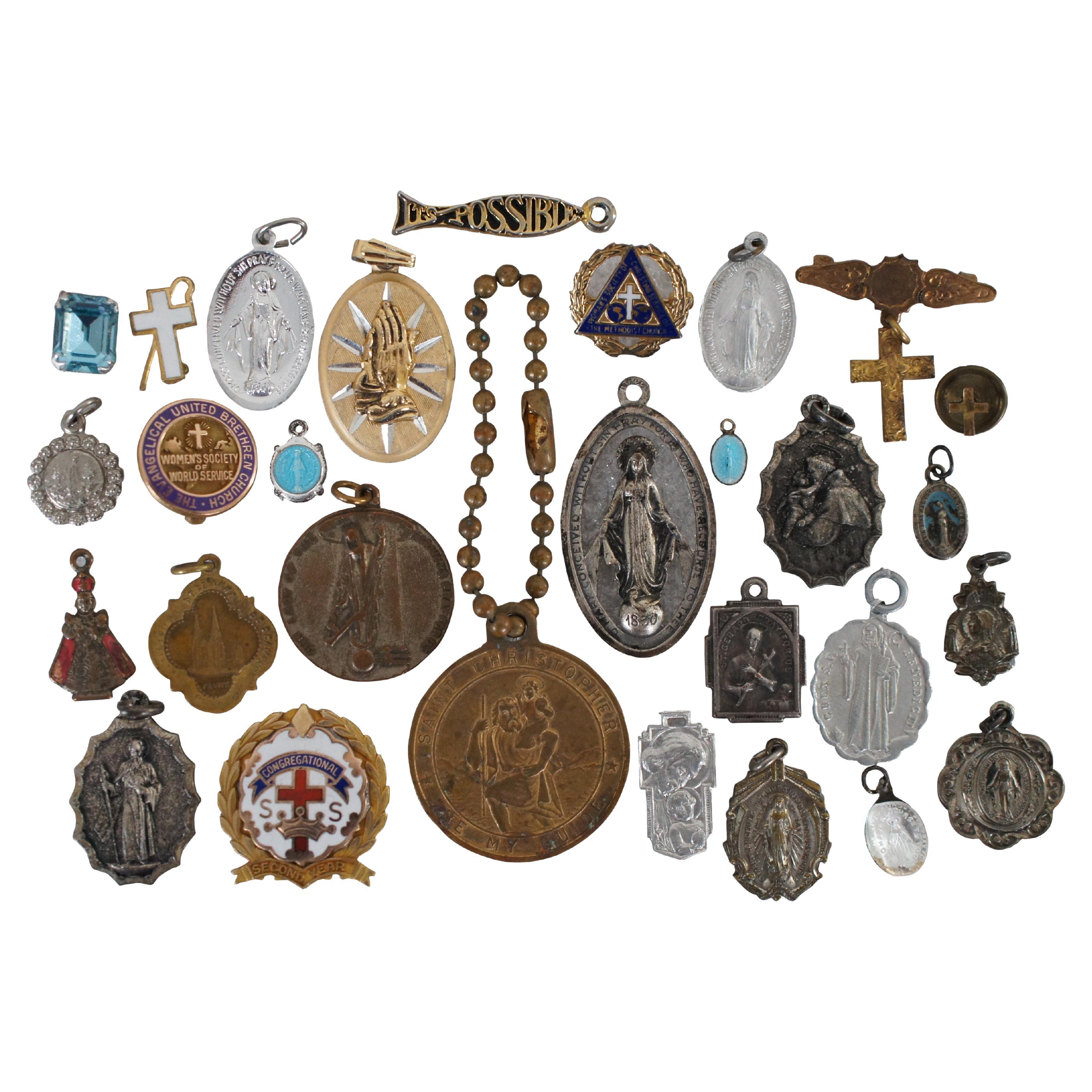 Lot of 29 Antique Vintage Christian Religious Medals Church Cross Pins