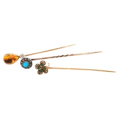 Lot of '3' Antique Hat Pins Collector Classic Irish Clove Citrine Turquoise