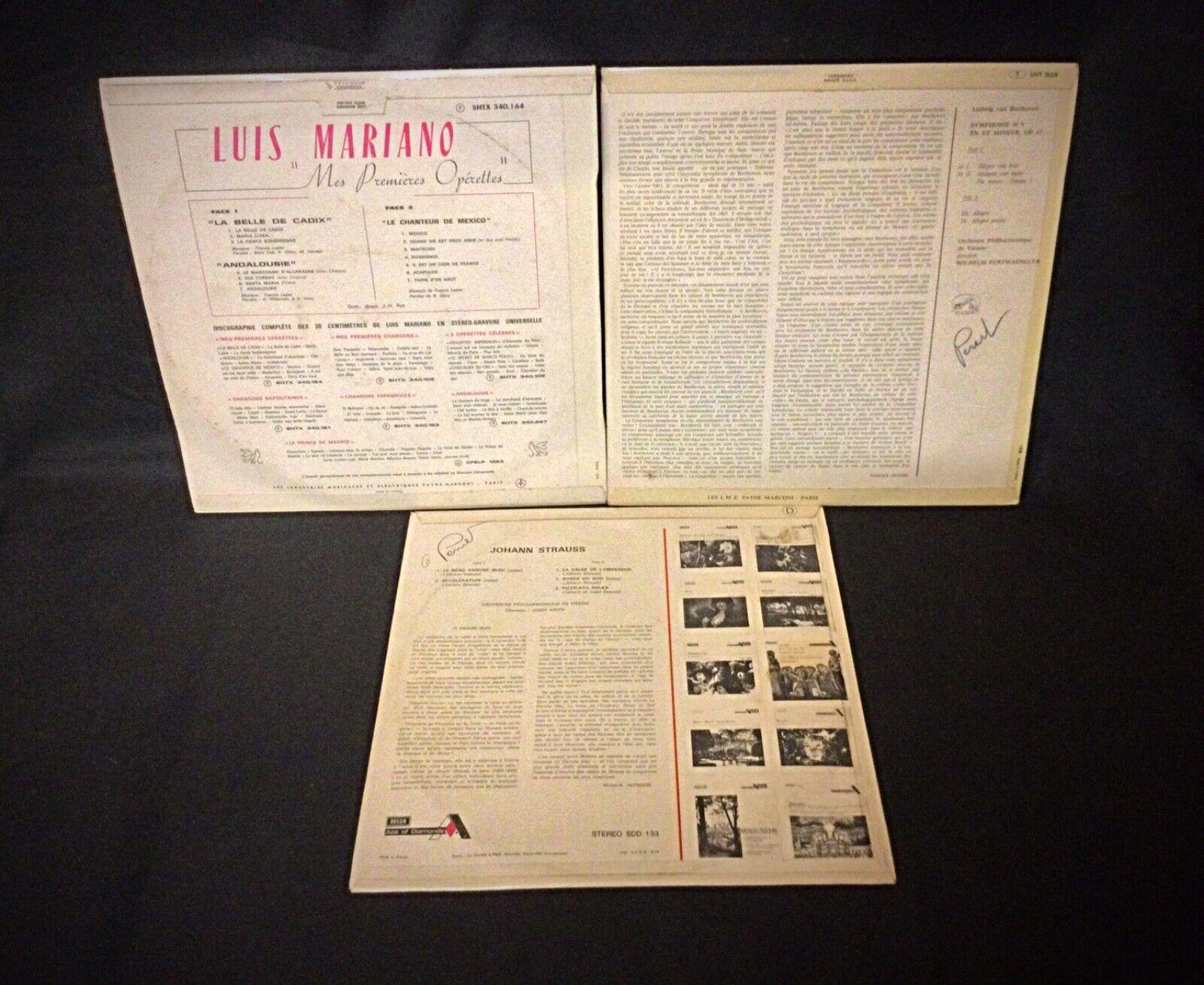 Arricchisci la tua collezione di musica classica con questo lotto di 3 dischi in vinile con celebri compositori e interpreti. Questo set comprende opere di Beethoven, Luis Mariano e Strauss, ognuna delle quali offre un contributo unico al genere