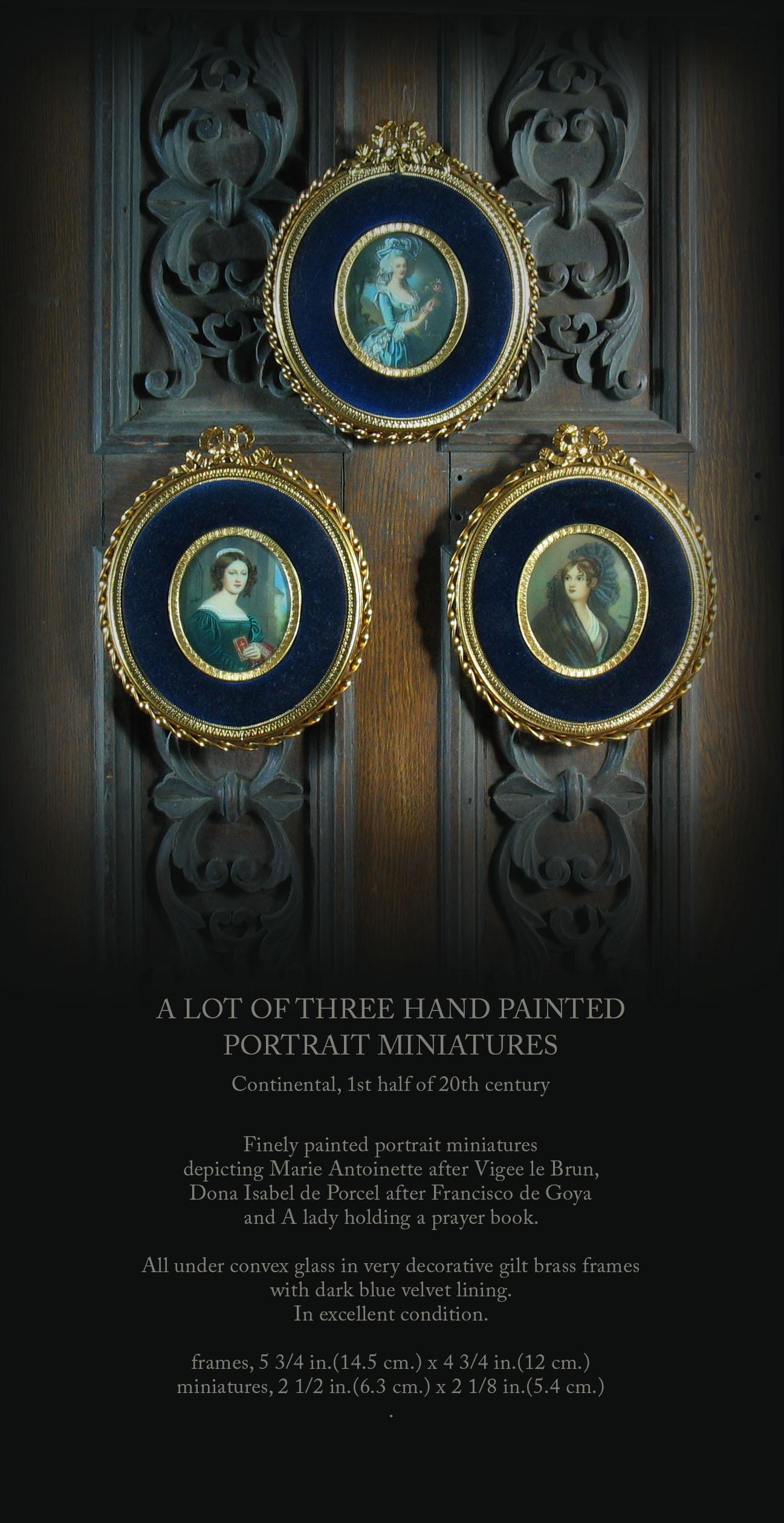 Lot de 3 miniatures de portraits peints à la main Continental, 1ère moitié du 20ème siècle en vente 5