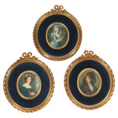 Antique Lot Of 3 Hand Painted Portrait Miniatures Continental, 1st half of 20th century