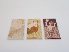Lotto di 3 rarissime piastrelle di Roger Capron raffiguranti delle sirene