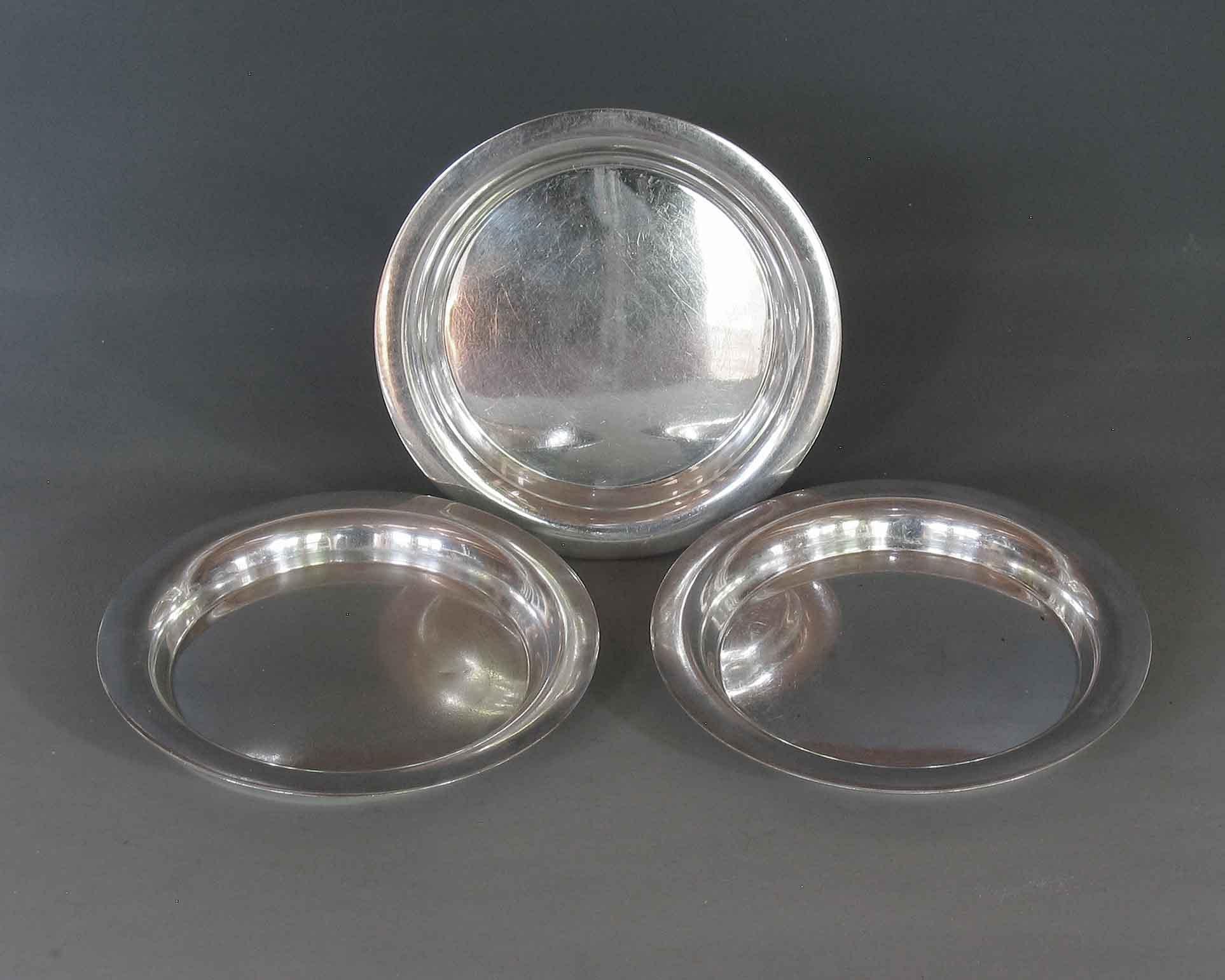 French Lot of 3 Vintage Christofle Silver-Plated Bottle/Carafe Coasters For Sale