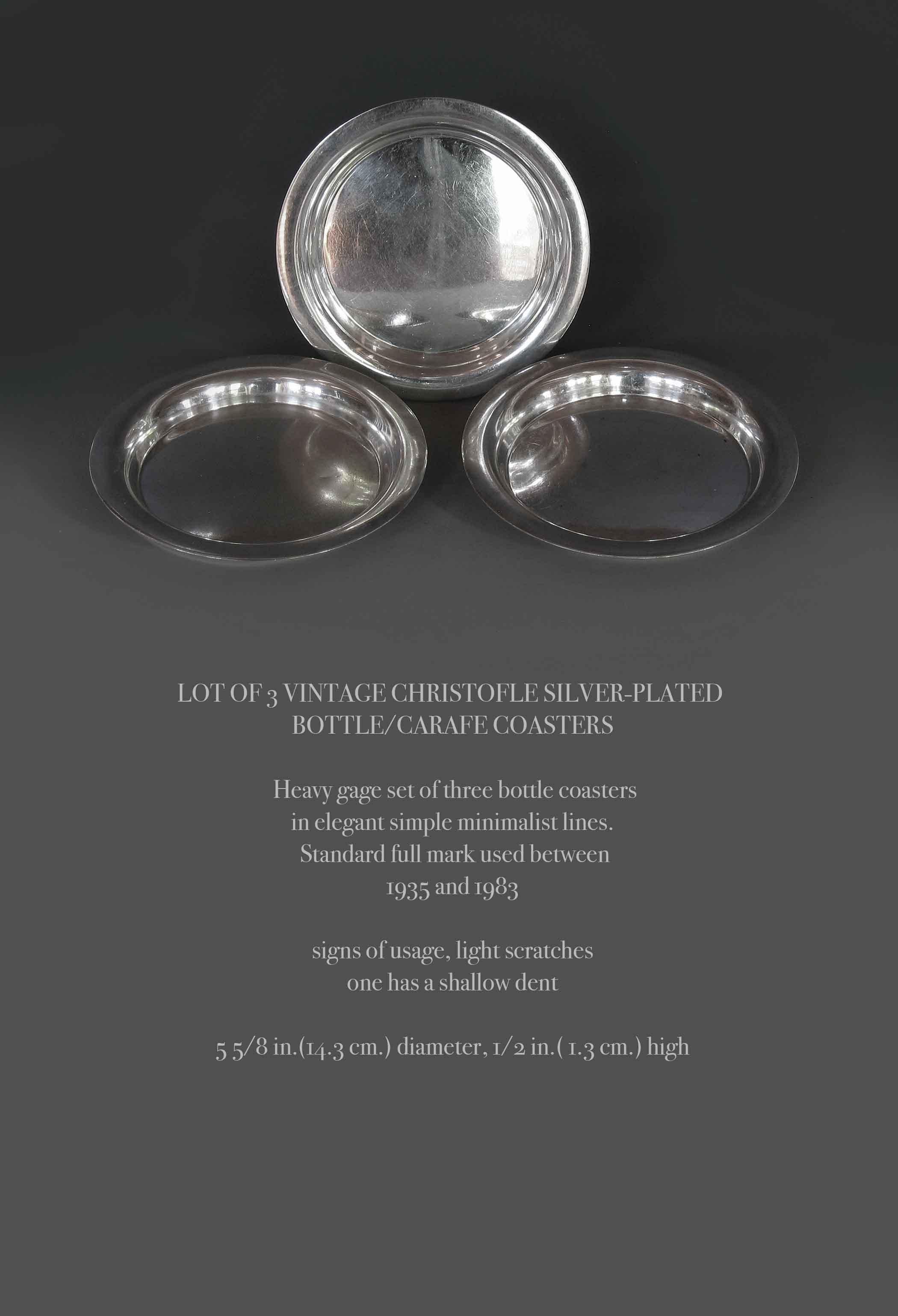 Lot of 3 Vintage Christofle Silver-Plated Bottle/Carafe Coasters For Sale 2