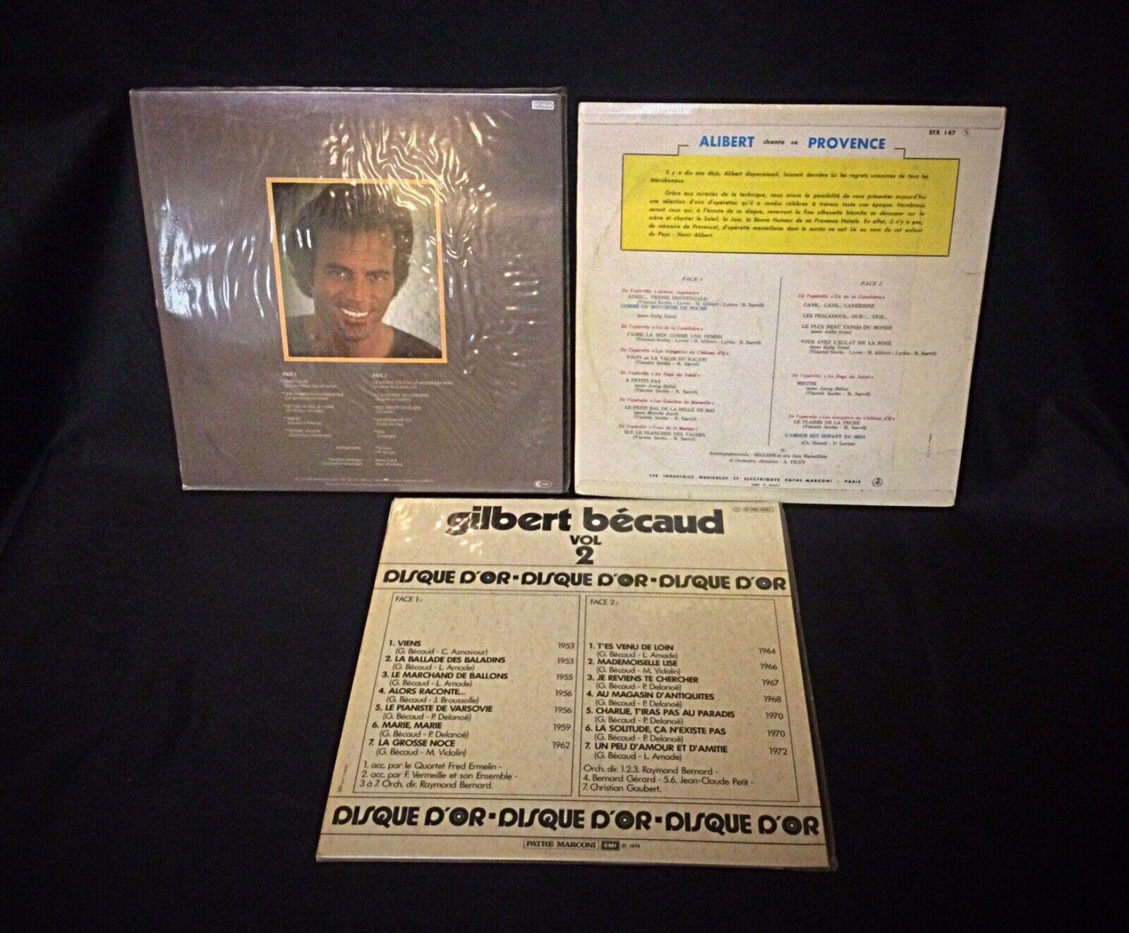 Questa collezione comprende 3 dischi in vinile di diversi stili musicali, tra cui gli artisti G. Bécaud, Julio Iglesias e Alibert. Ogni disco apporta un suono unico alla tua collezione, offrendoti un'esperienza di ascolto diversificata.

Dettagli