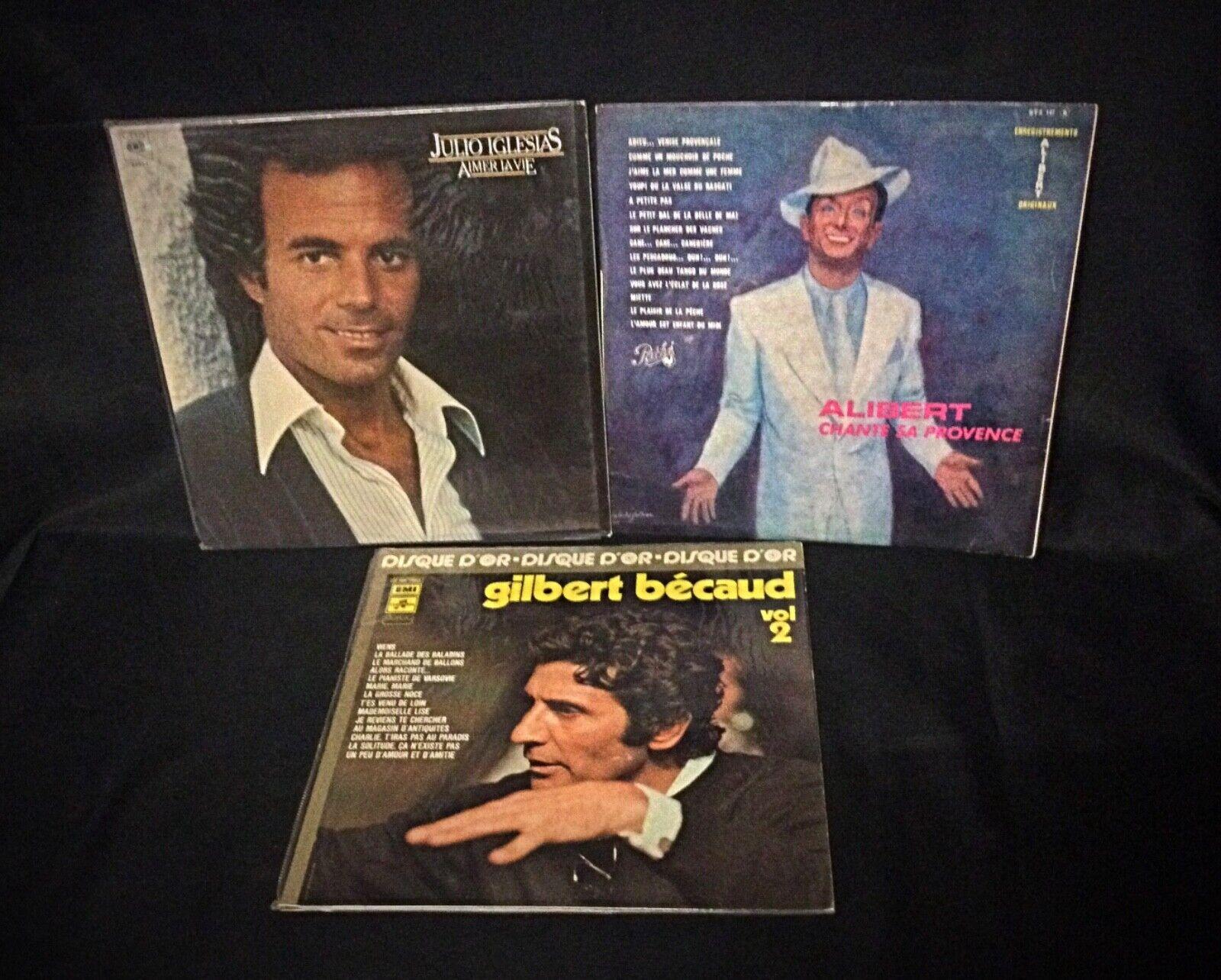 Francese Lotto di 3 dischi in vinile - Variously Music Styles: G. Bécaud, Julio Iglesias - 2Y28 in vendita