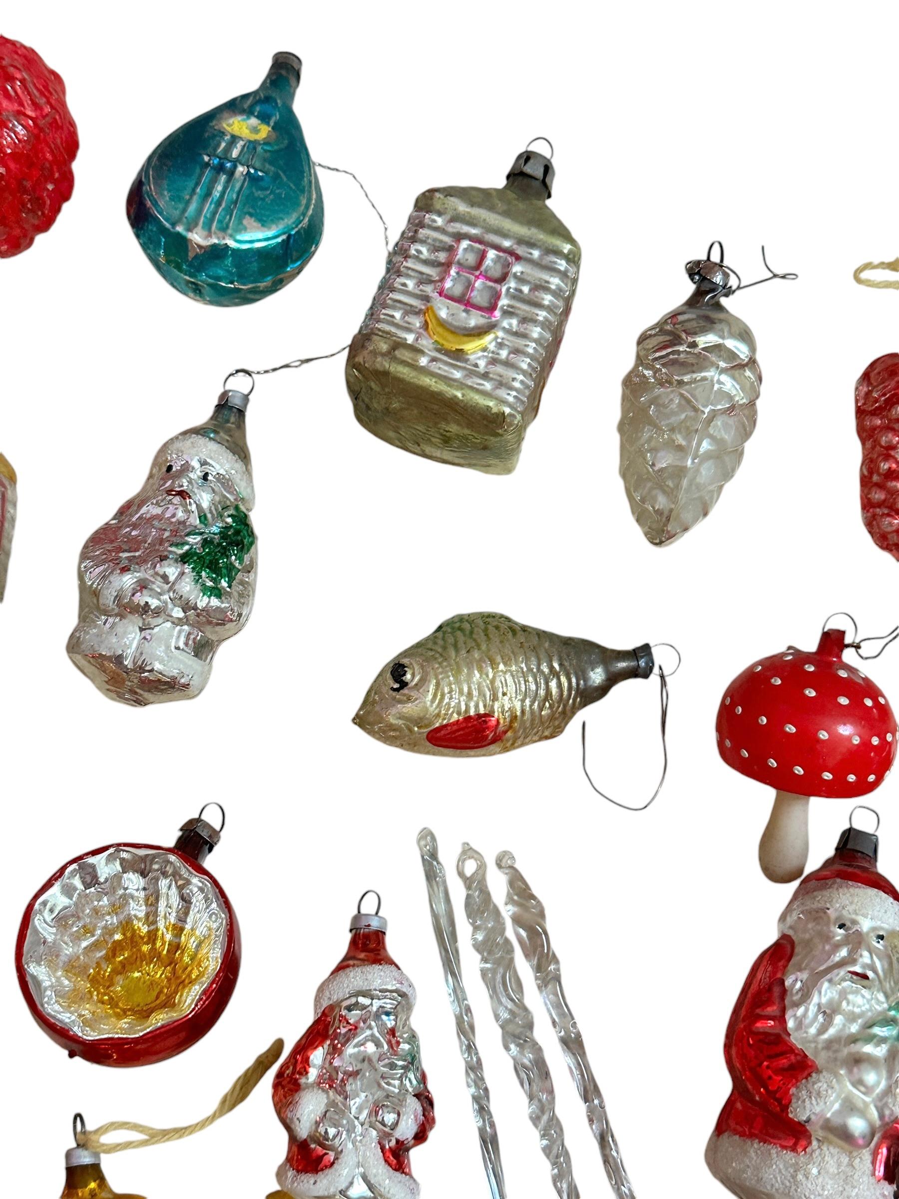 Lot of 34 Mercury Glass Christmas Ornaments, Vintage German, 1910s - 1930s For Sale 1