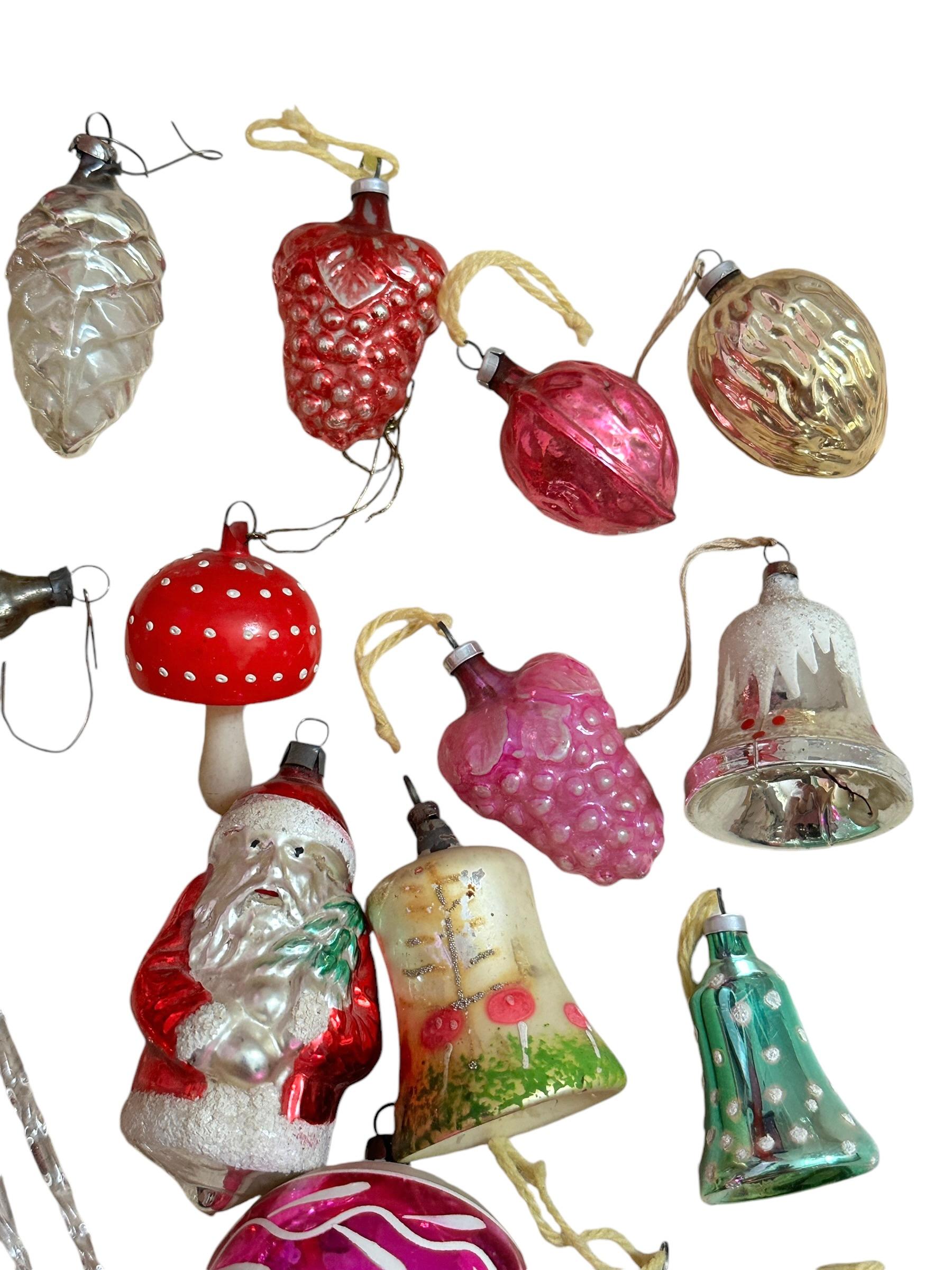 Lot of 34 Mercury Glass Christmas Ornaments, Vintage German, 1910s - 1930s For Sale 2