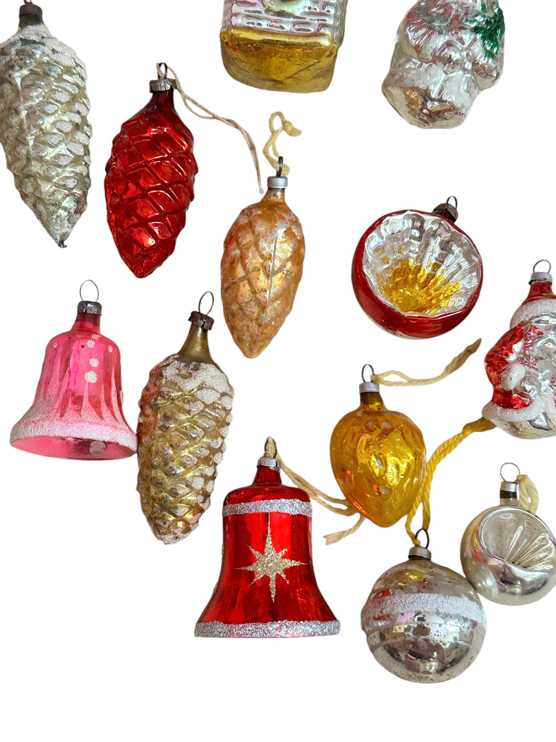 Lot of 34 Mercury Glass Christmas Ornaments, Vintage German, 1910s - 1930s For Sale 4