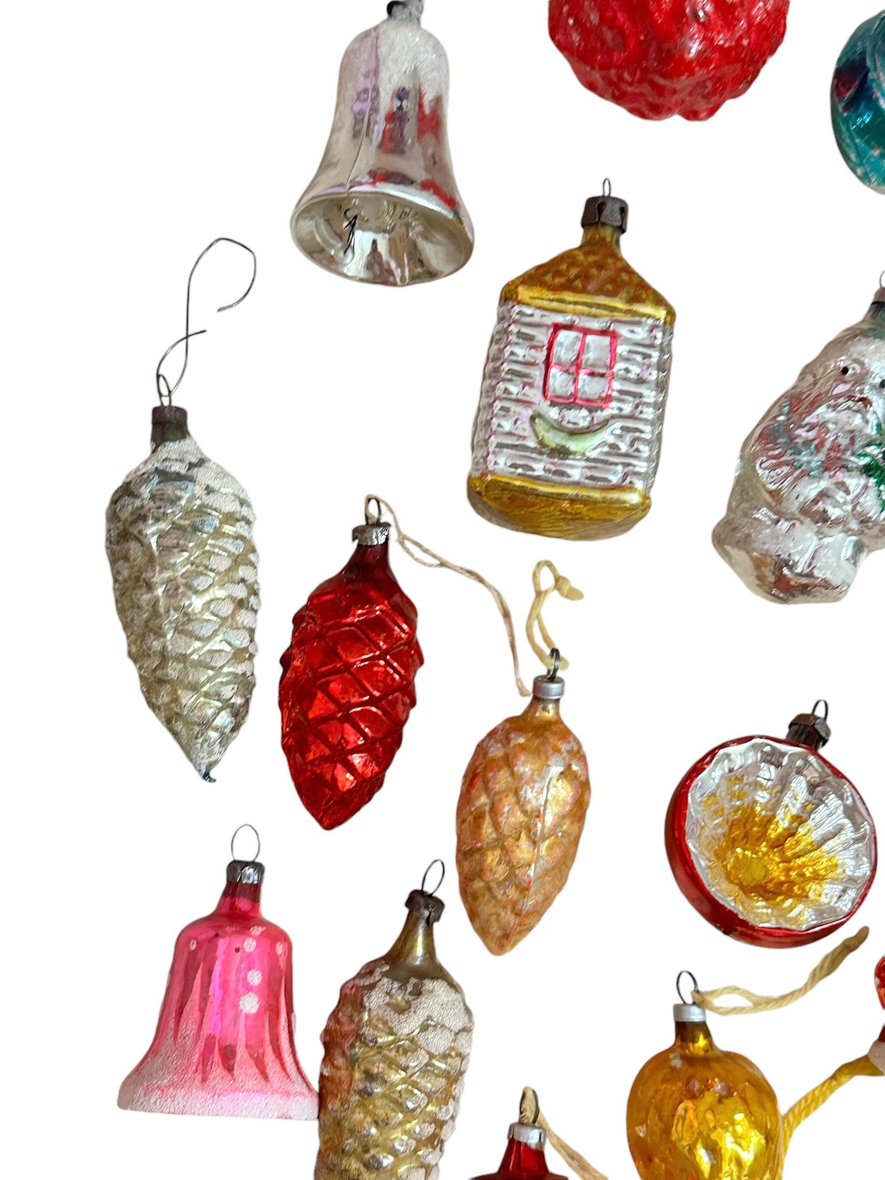 Lot of 34 Mercury Glass Christmas Ornaments, Vintage German, 1910s - 1930s For Sale 5