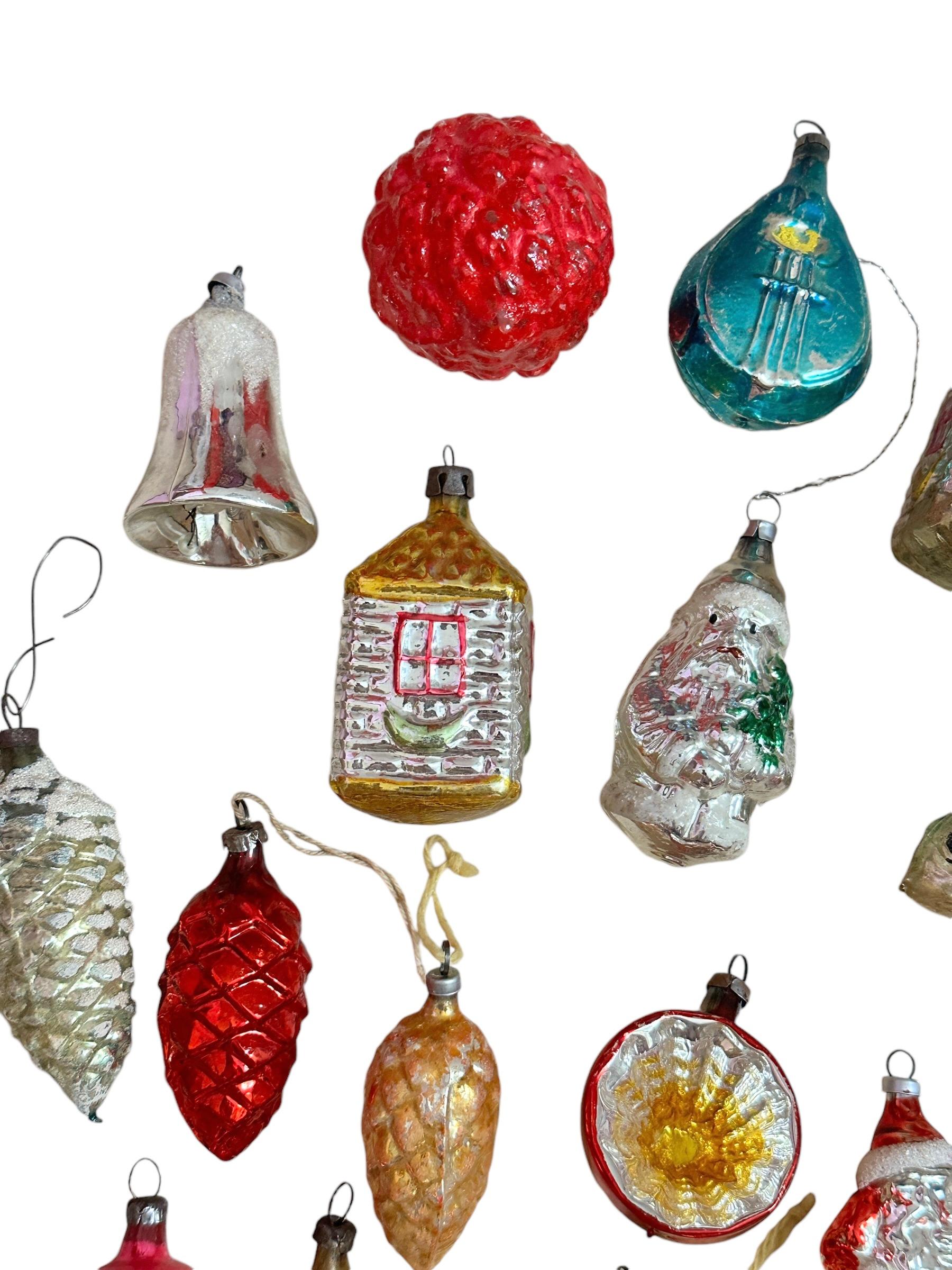 Lot of 34 Mercury Glass Christmas Ornaments, Vintage German, 1910s - 1930s For Sale 6