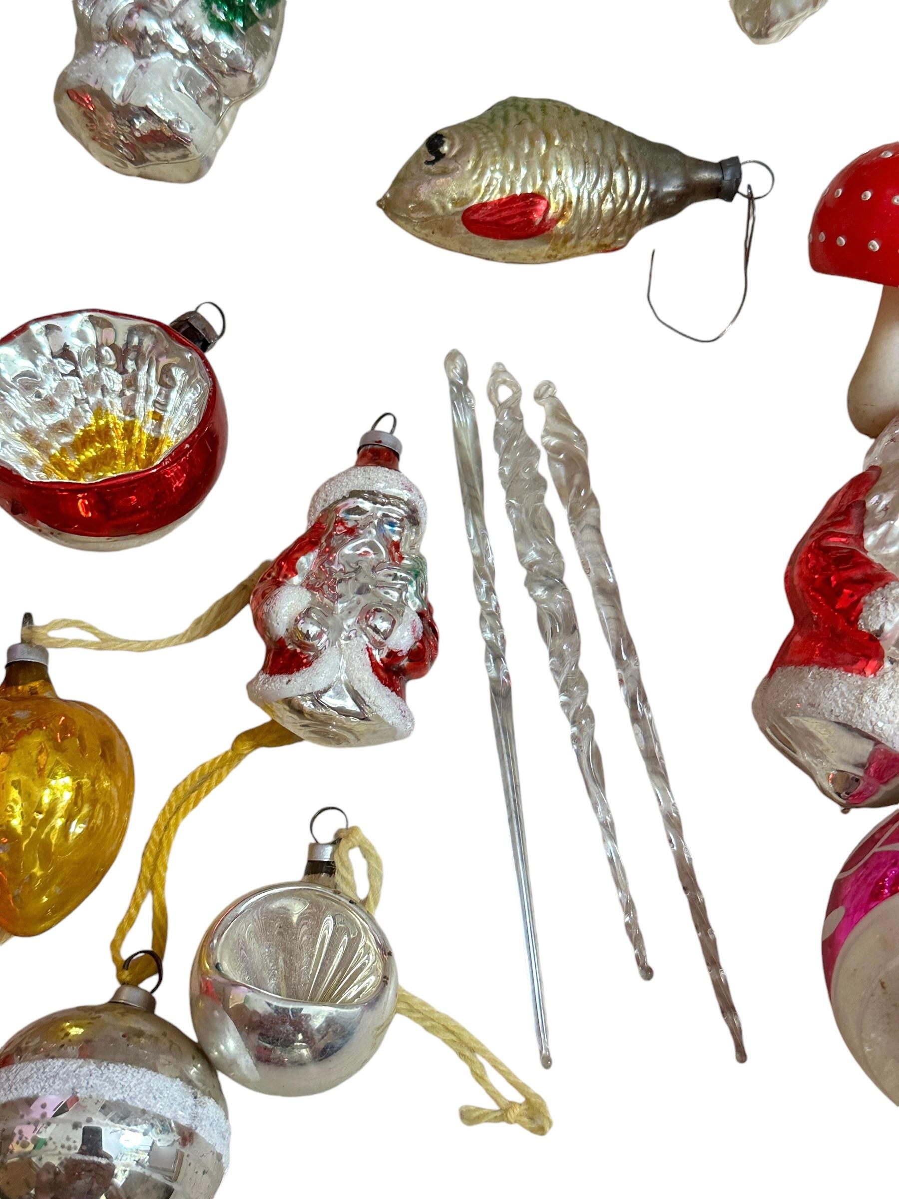Mid-20th Century Lot of 34 Mercury Glass Christmas Ornaments, Vintage German, 1910s - 1930s For Sale