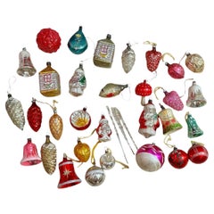 Lot de 34 ornements de Noël en verre mercuré, allemands vintage, années 1910 - 1930