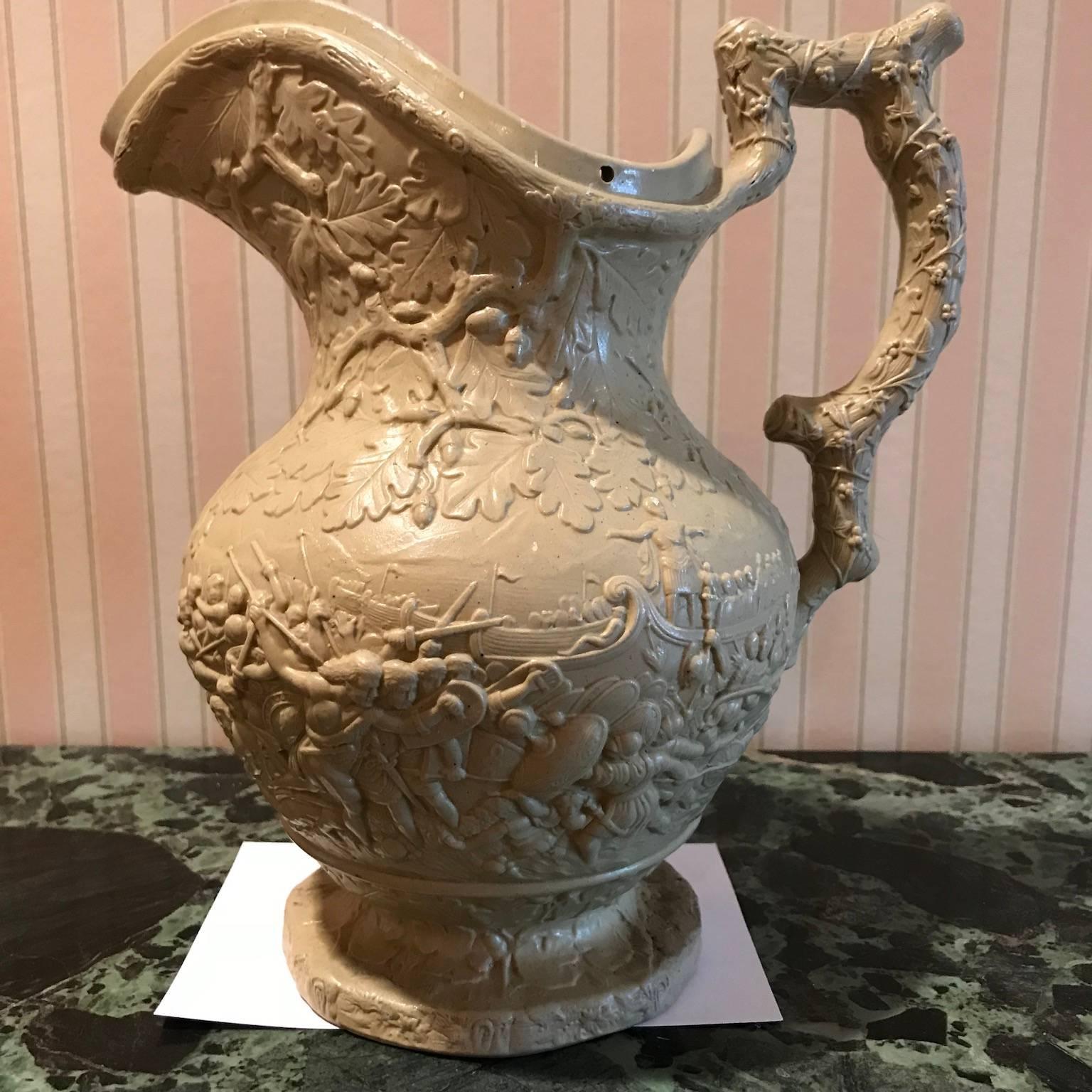 Lot of Four 19th Century Ceramic Relief Pitchers In Excellent Condition For Sale In Washington Crossing, PA
