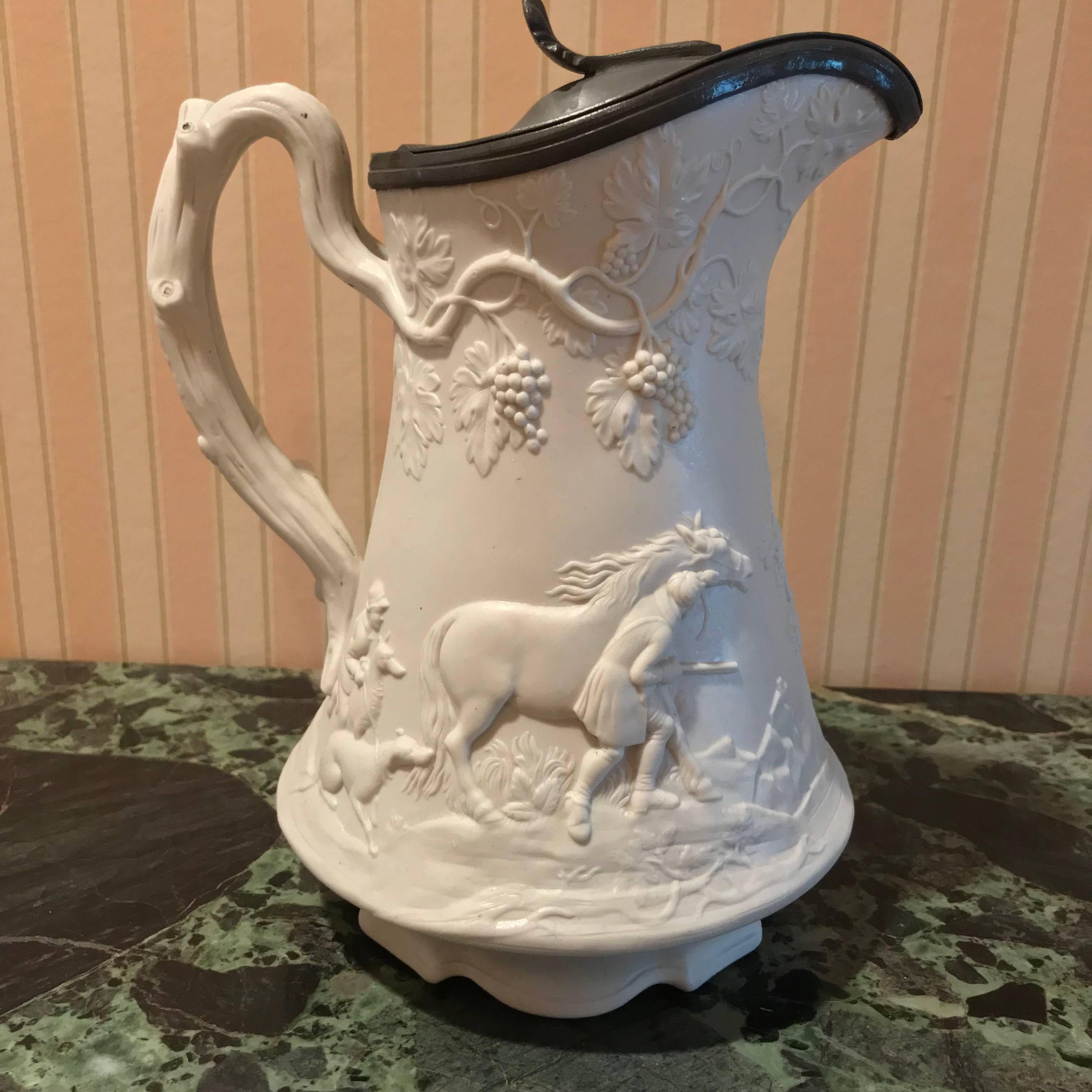Lot of Four Pewter Top Relief Pitchers In Excellent Condition In Washington Crossing, PA