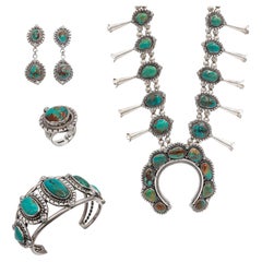 Lote de 4 collares vintage DC de plata de ley con turquesa y flor de calabaza