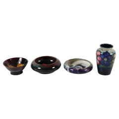Vintage Lot of 4 William MOORCROFT Pottery PANSY, CLEMATIS patterns