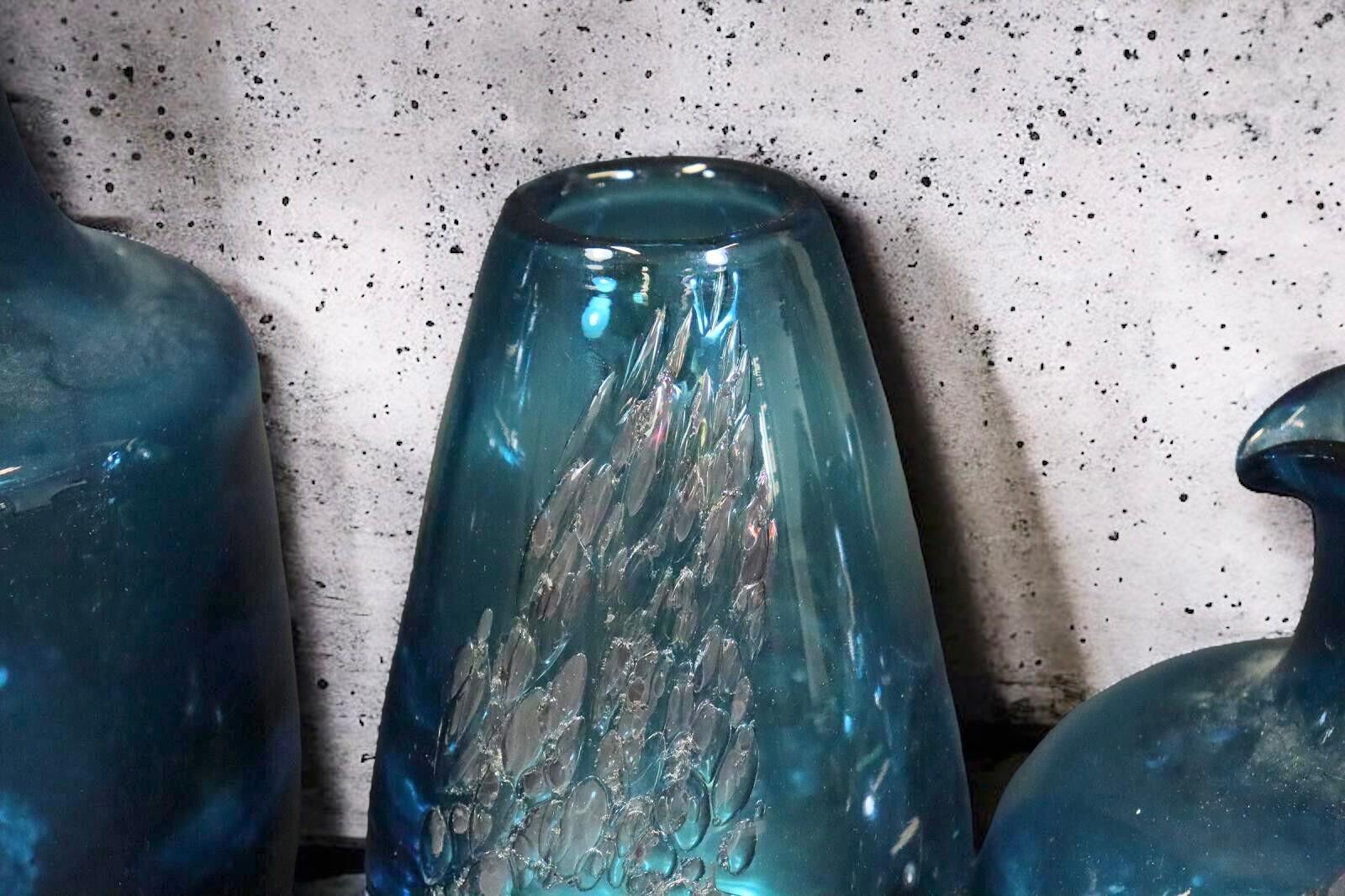 Art Glass Lot of 5 Blue Swirl Vases Florida Design Heinrich Löffelhardt 60s Pop Art For Sale