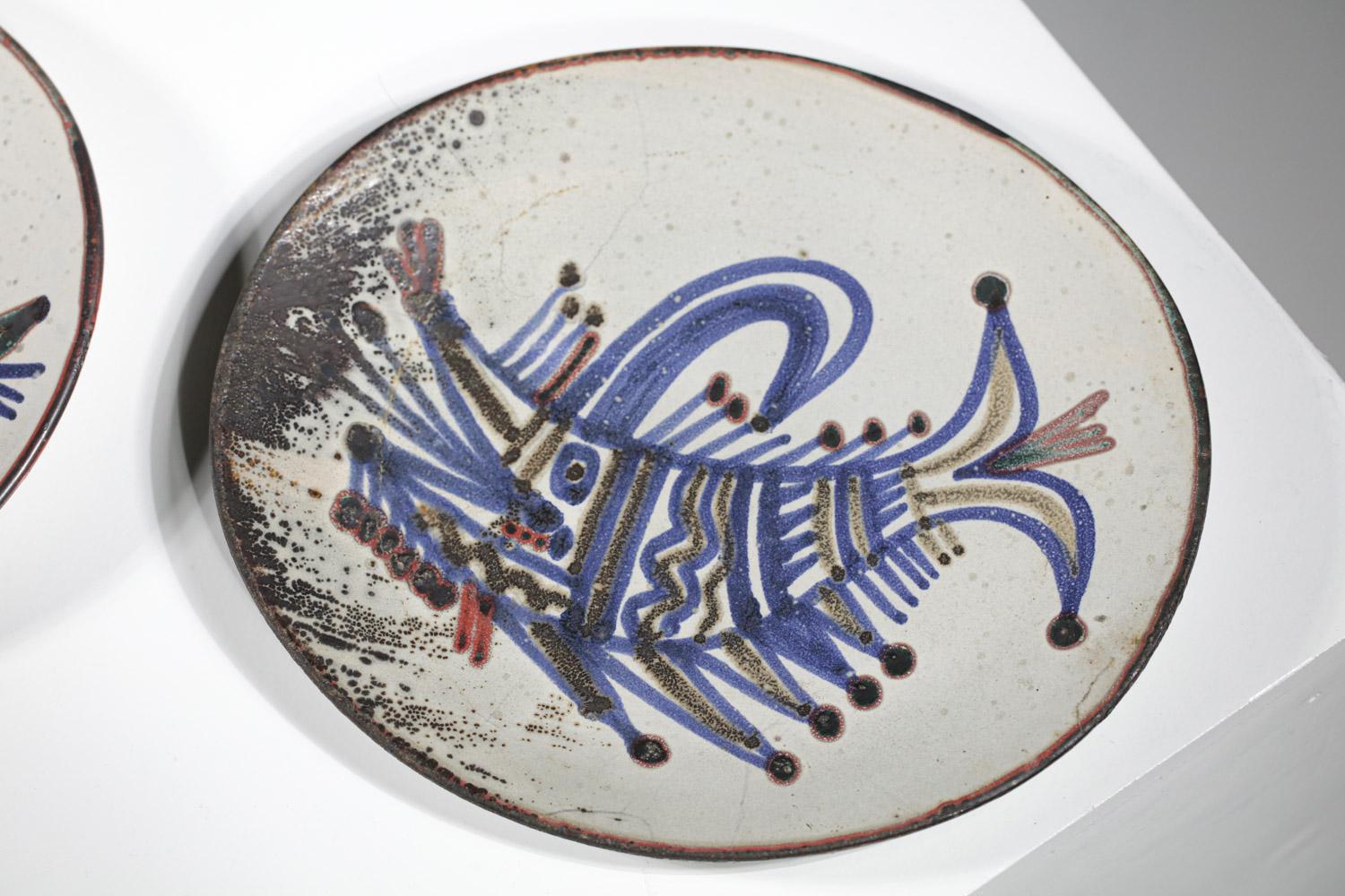 Lot of 5 Ceramic Plates Jean Derval Portal Workshop Vallauris 60s For Sale 3