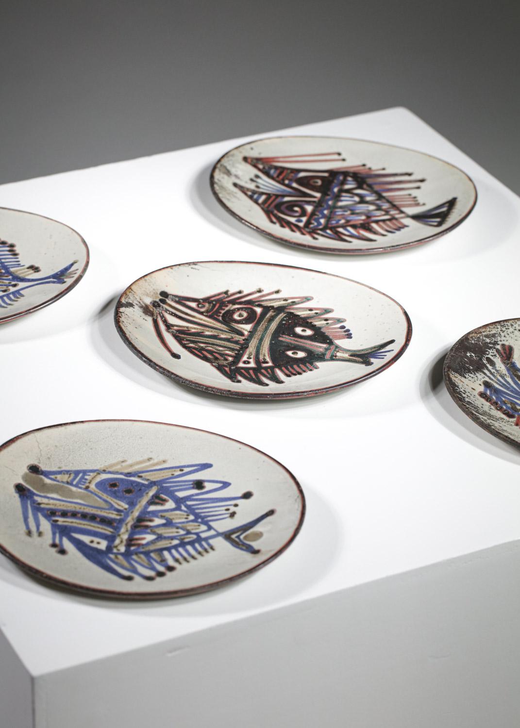 Lot of 5 Ceramic Plates Jean Derval Portal Workshop Vallauris 60s For Sale 4