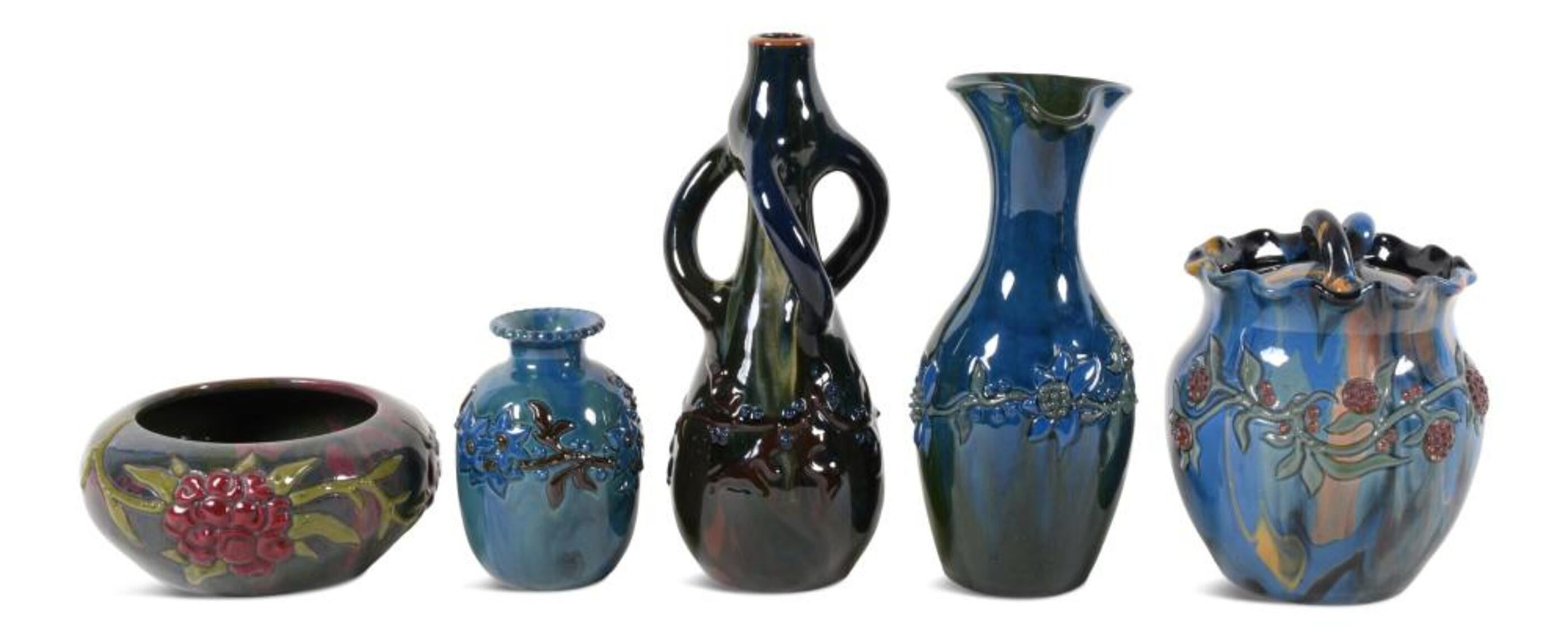 Vernissé Lot de 5 pièces de poterie ELTON WARE ENGLAND en vente