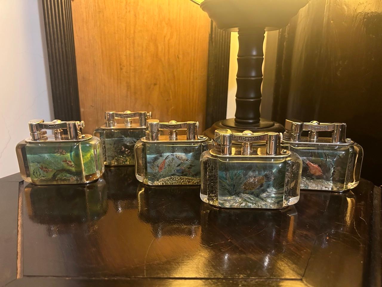 Lot of 5 Lighters, Rare 1950s Dunhill Aquarium Half Giant Lighters For Sale 13