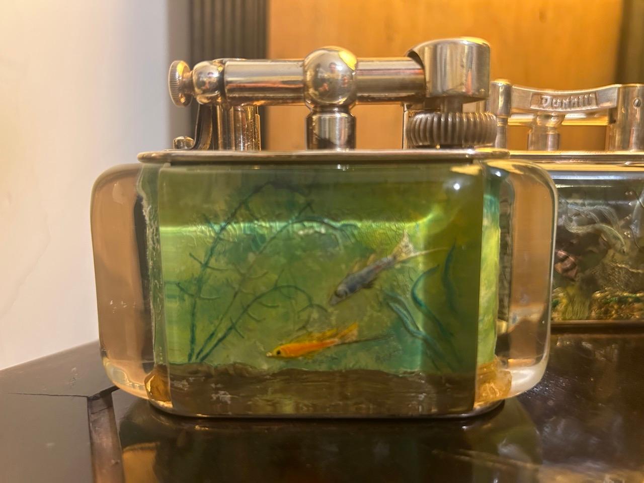 Mid-Century Modern Lot of 5 Lighters, Rare 1950s Dunhill Aquarium Half Giant Lighters For Sale