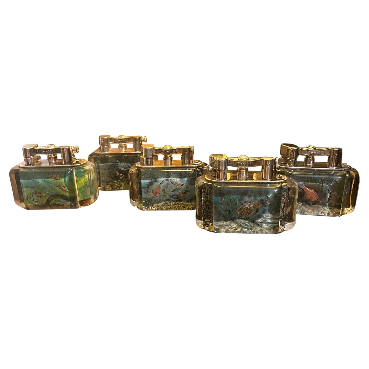 Lot of 5 Lighters, Rare 1950s Dunhill Aquarium Half Giant Lighters For Sale