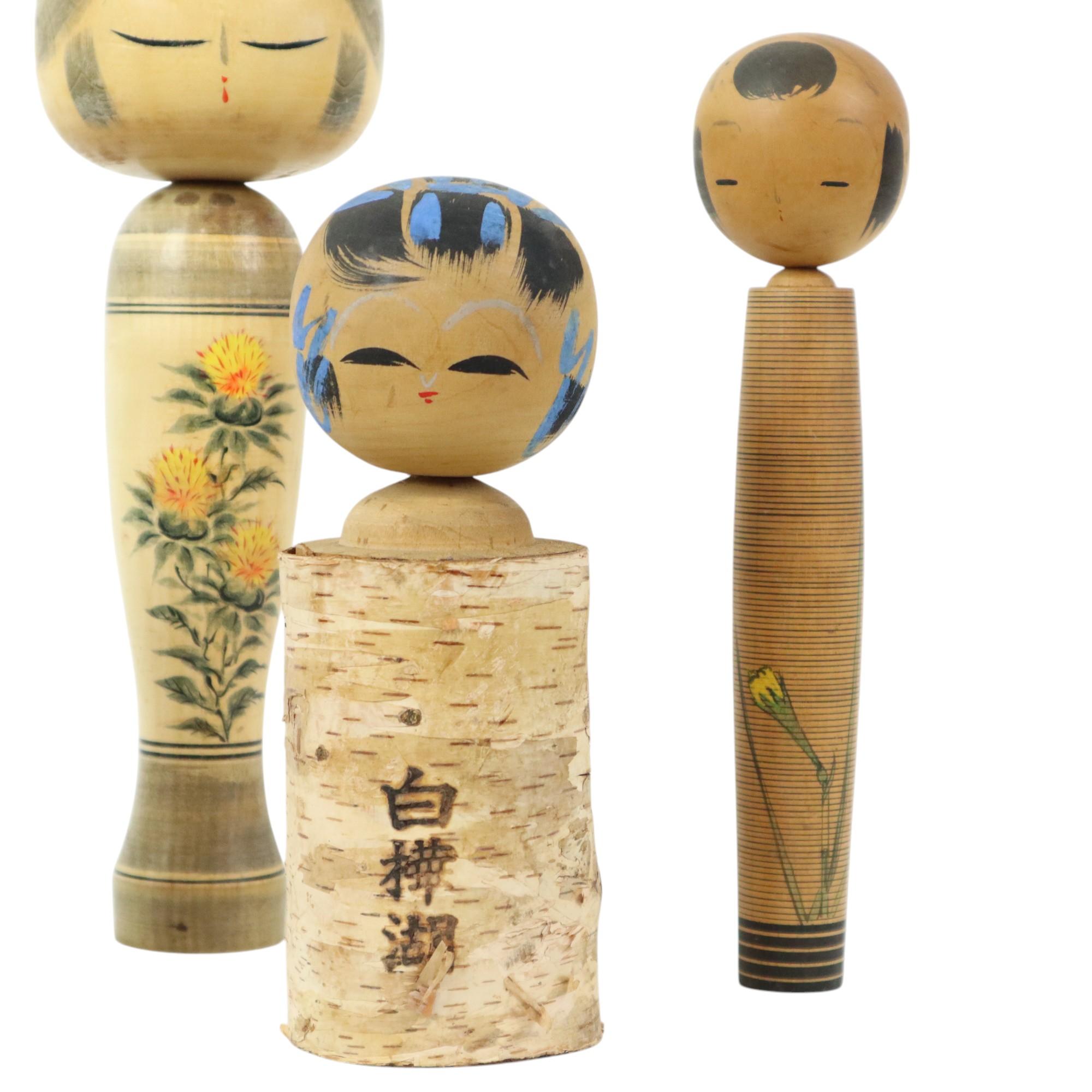 Lotto di 5 bambole kokeshi d'epoca Giappone Wood Showa In condizioni buone in vendita a Poperinge, BE