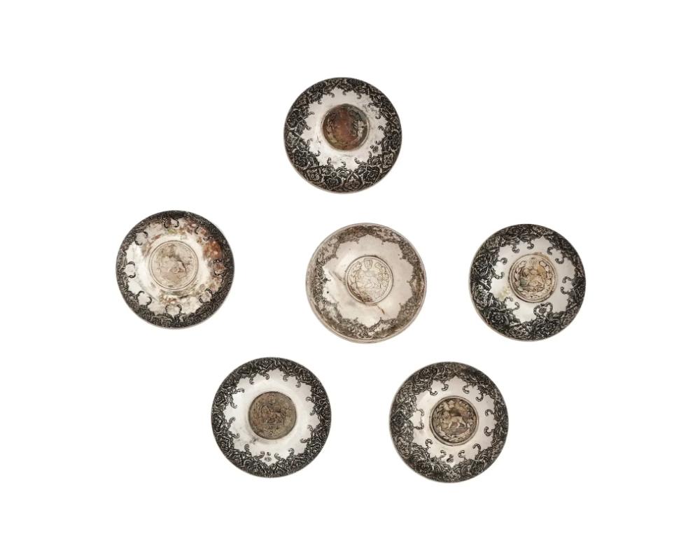 Cast Lot Of 6 Antique Iranian Silver Coin Bowls For Sale