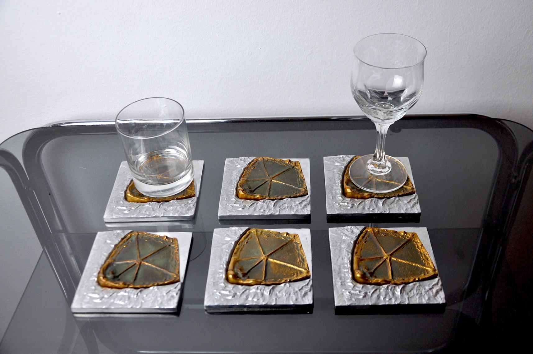 Late 20th Century Lot of 6 Brutalist Coasters by Art3, 1970 For Sale