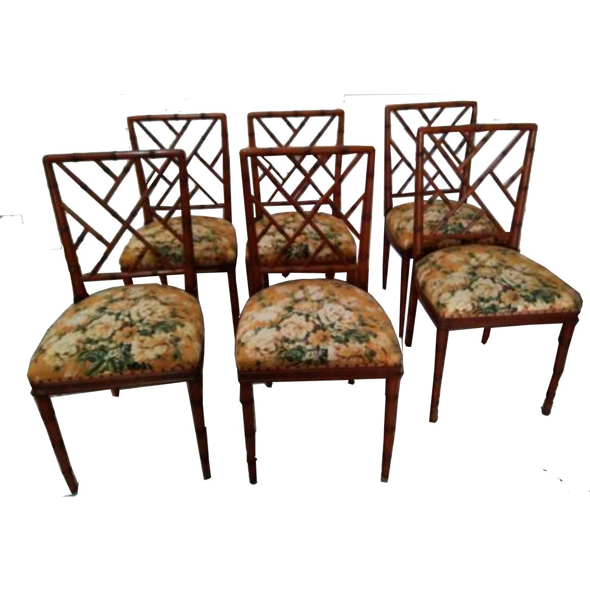 Lot of 6 Dining Chairs Faux Bamboo Chinese Chippendale, 1950s 9