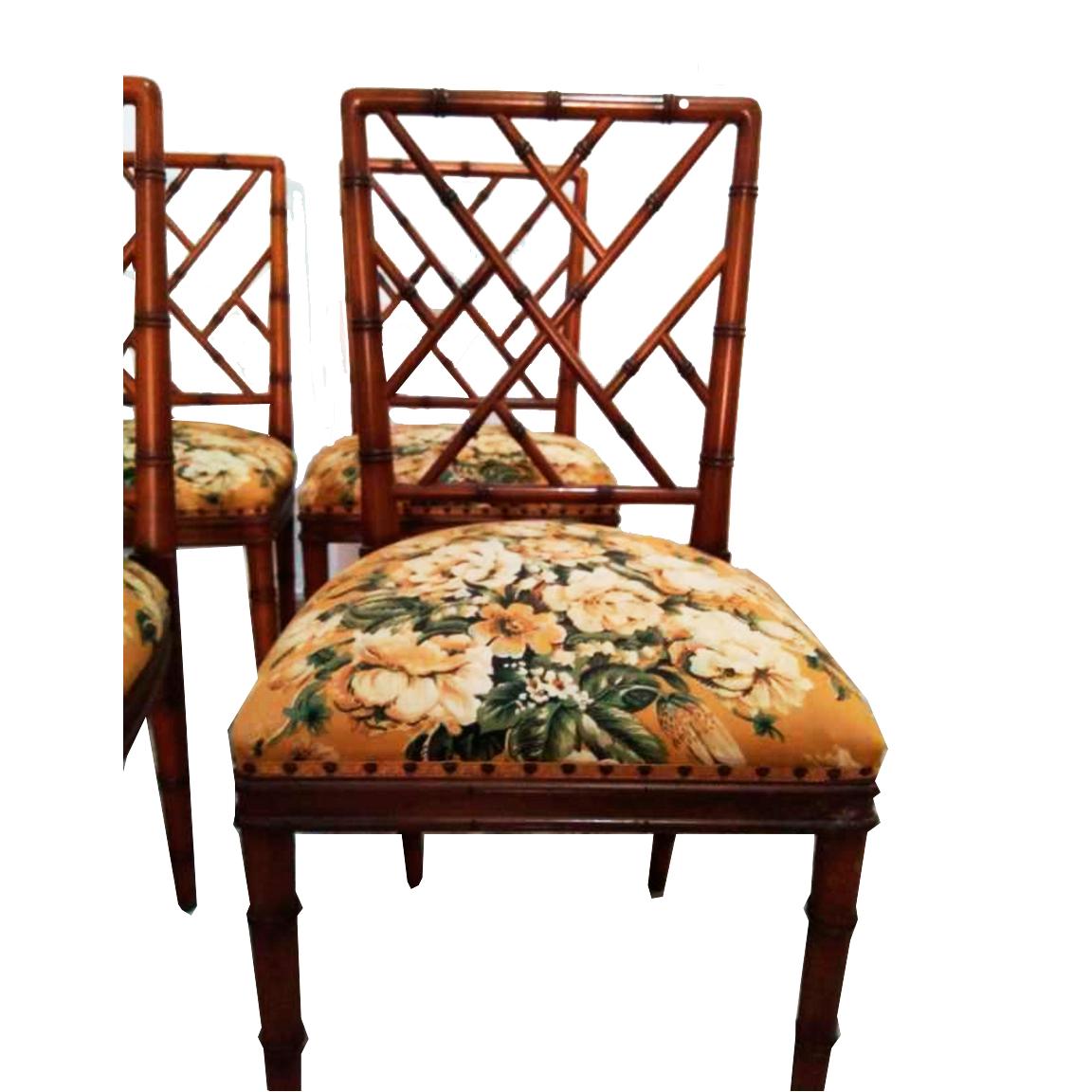 Chippendale Chinoserie 6 Dining Chairs Faux Bamboo, Hollywood Regency, 1950s 8