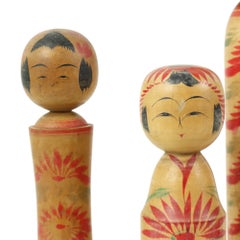 Lot of 6 Kokeshi Dolls Hand Painted Wood Japan Showa