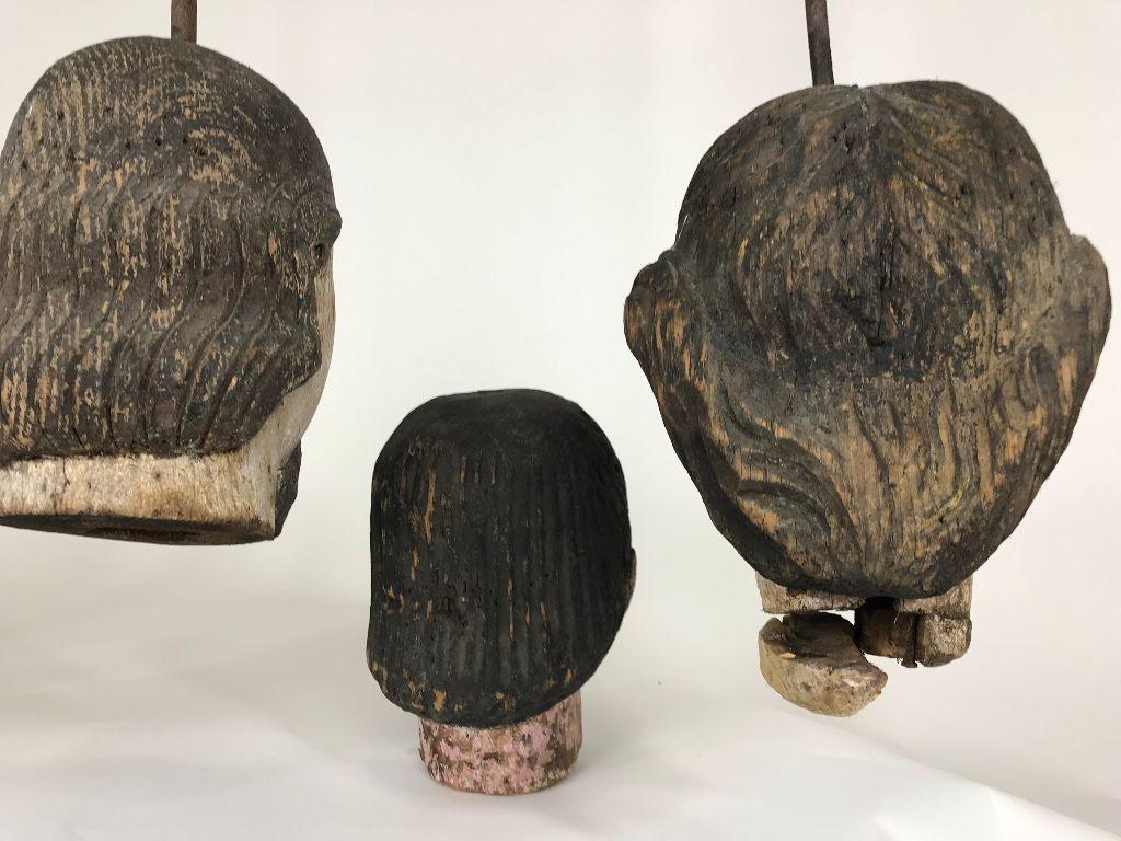 Lot of 7 Hand Painted Hand Carved 18th Century French Marionette Wooden Heads 8