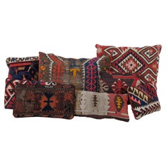 Vintage Lot of 7 Hand Woven Wool Kilim Rug Throw Accent Lumbar Pillows 11-20"