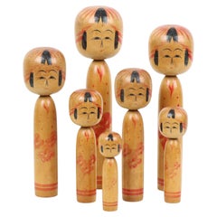 Lot of 7 Kokeshi Dolls Tomio Sato Hand-painted Wood Japan