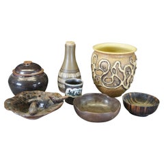 Lot von 7 Mid Century Southwestern Ceramic Art Pottery Schalen Vase Topf mit Deckel Glas