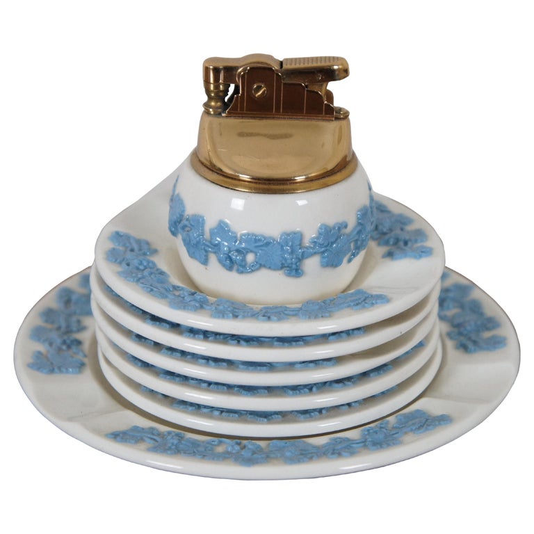Lot of 7 Vintage Wedgwood Queensware Blue on Cream Lighter Ashtray