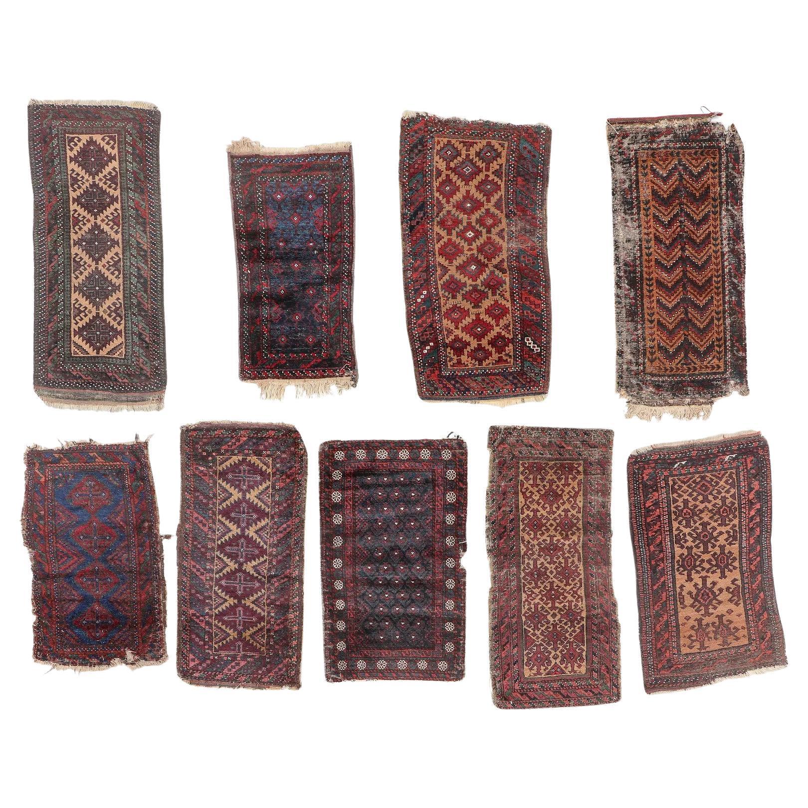 Lot of 9 Antique Afghan Baluch Collectible Rugs 1.6' x 3.2', 1870s - 2B29 For Sale
