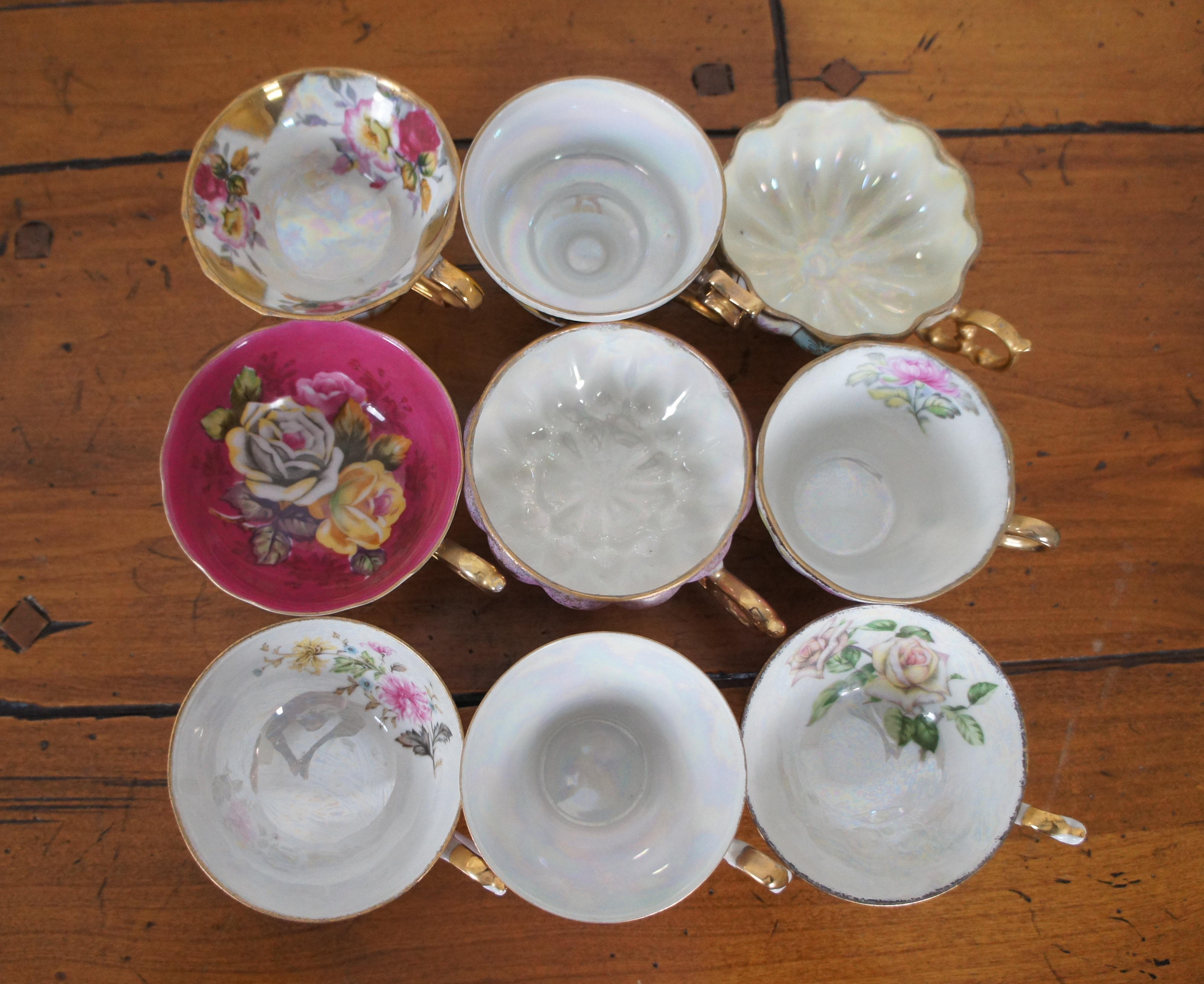Lot of 9 Antique & Vintage Porcelain Teacups & Saucers Hand Painted Reticulated 2