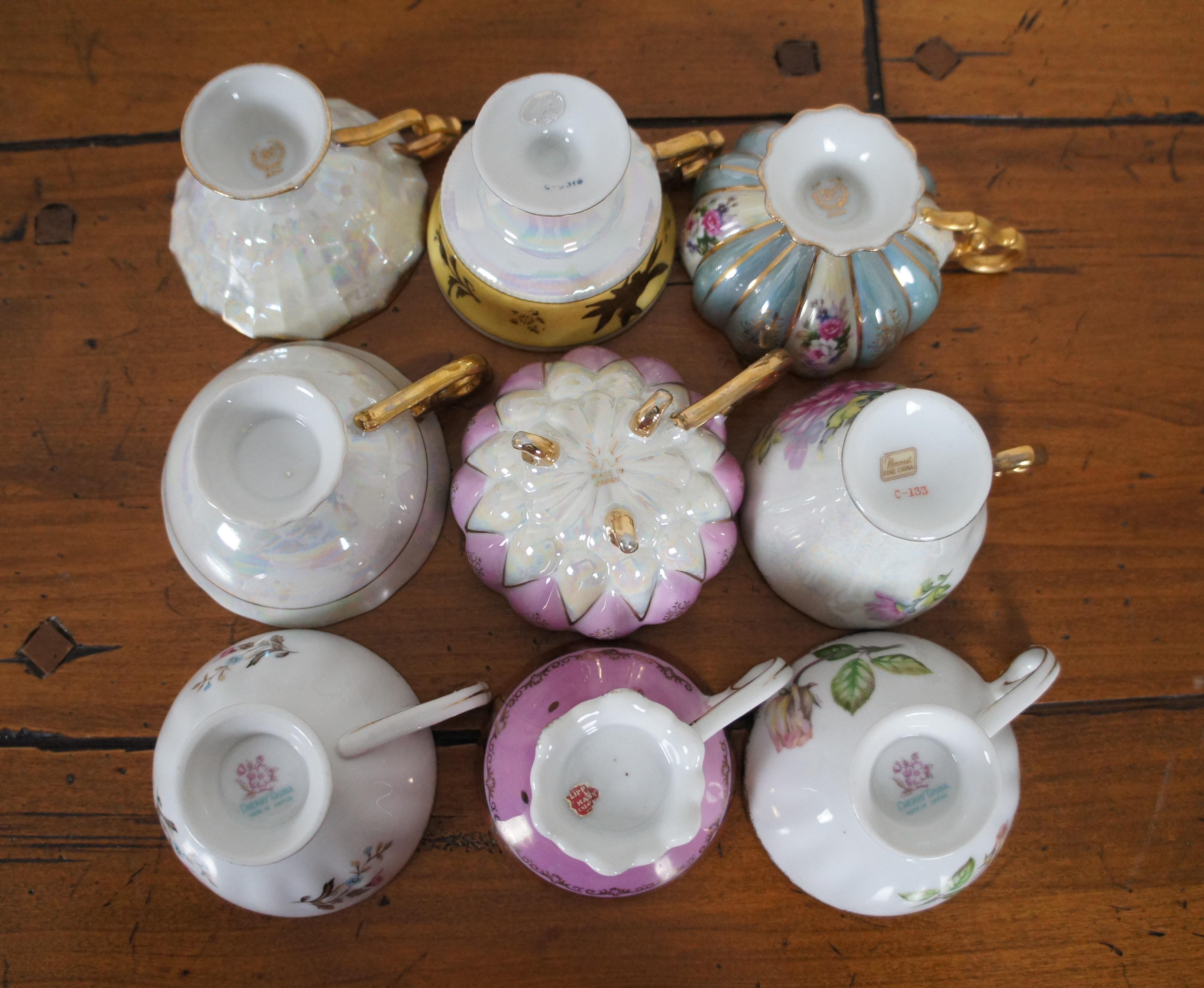Lot of 9 Antique & Vintage Porcelain Teacups & Saucers Hand Painted Reticulated 3