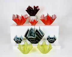 Lot of 9 Midcentury British Made Chance Glass Handkerchief Posey Vases