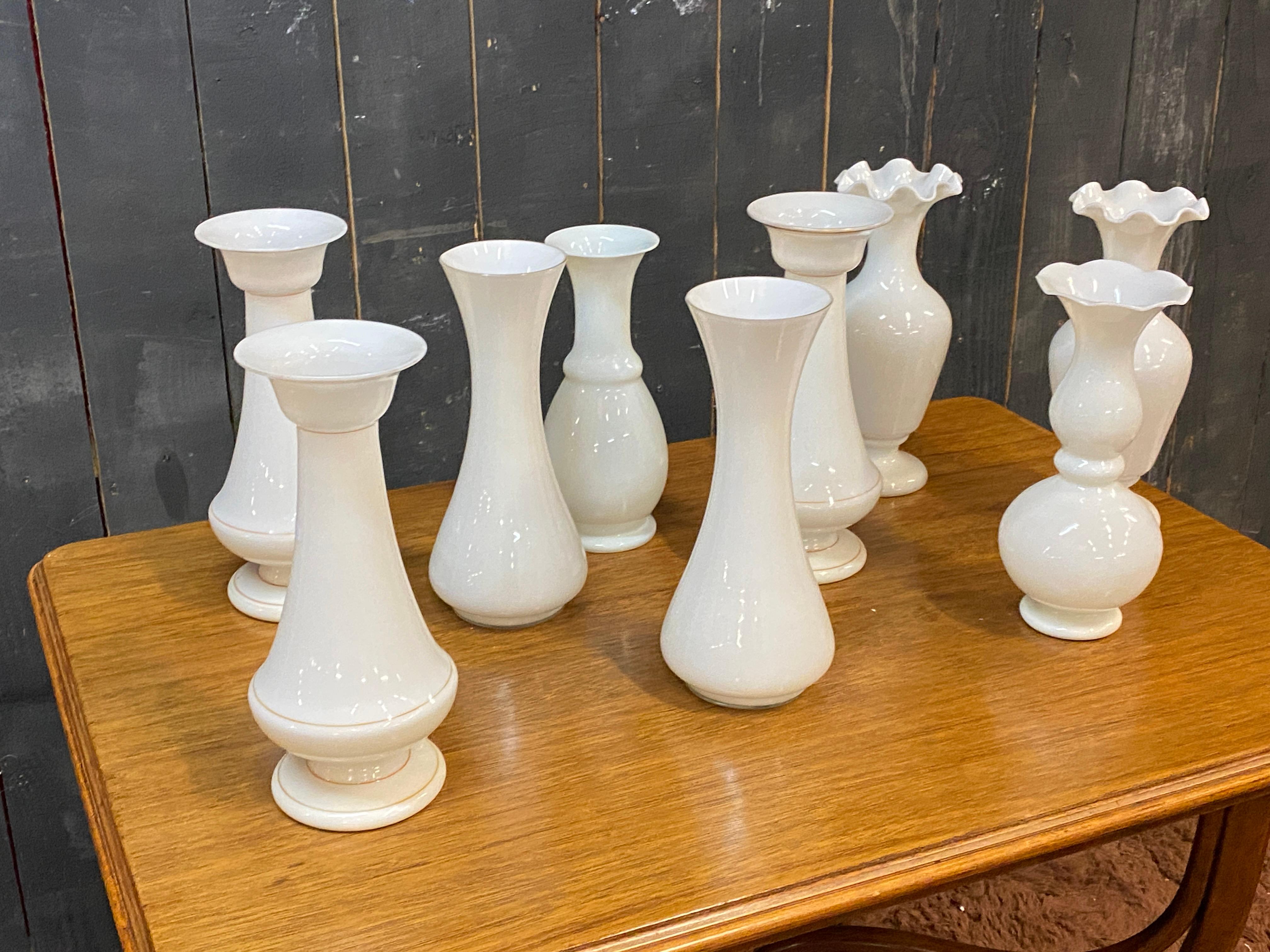 Lot of 9 original opaline vases from the Napoleon III period,
height from 11.42