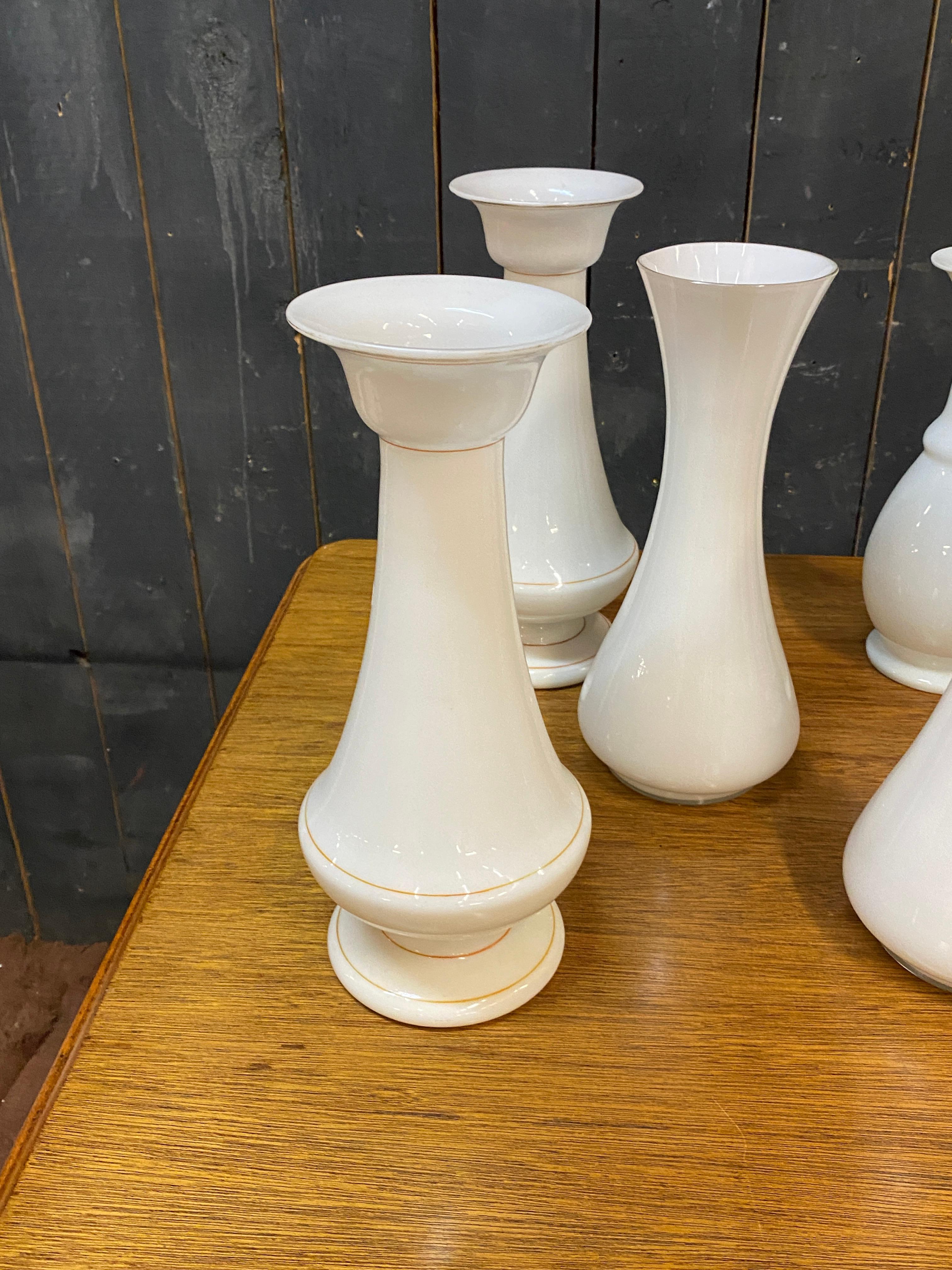 Lot of 9 original opaline vases from the Napoleon III period, height from 11.42
